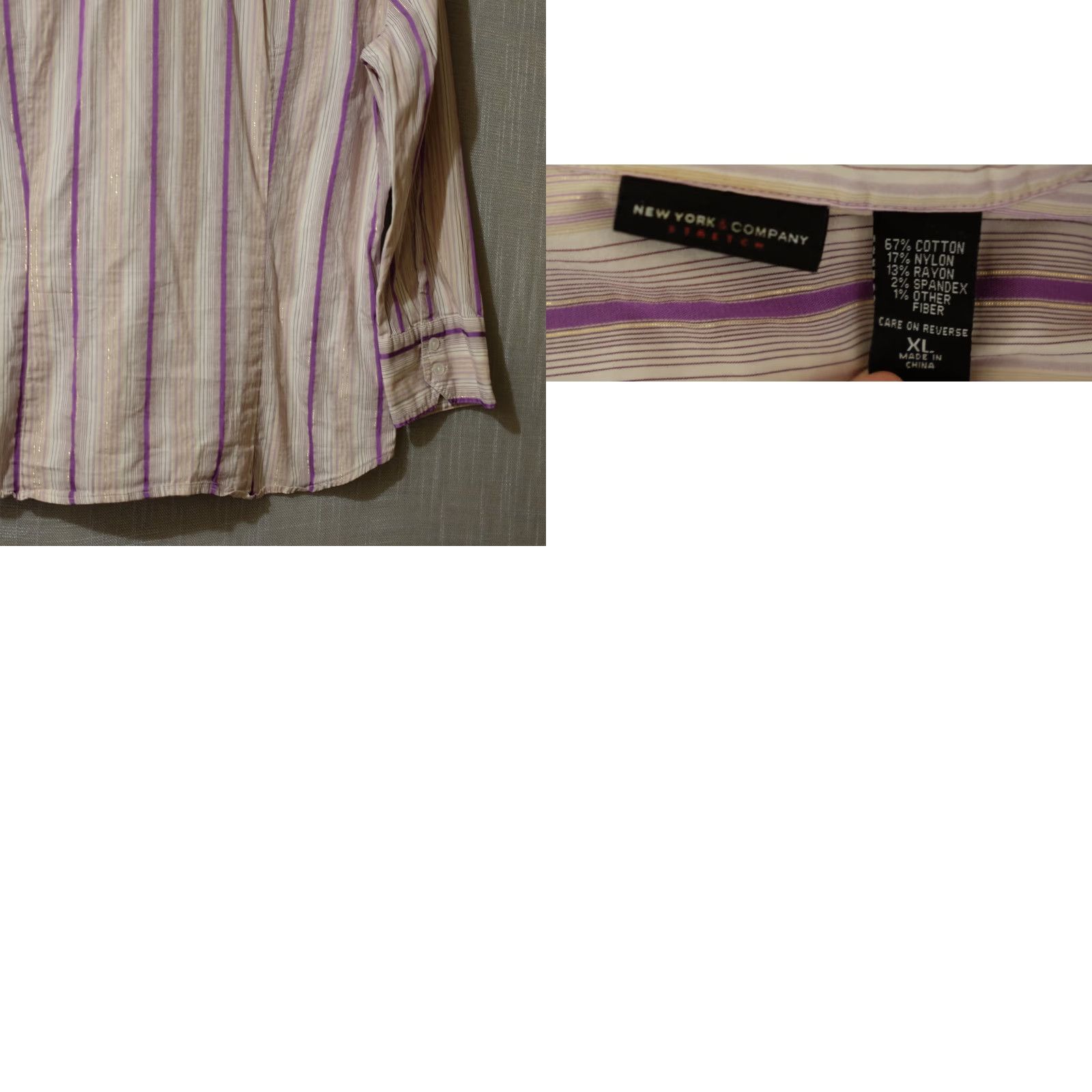 Vintage New York & Company Stretch Metallic Purple Stripe Button-Up Womens XL Shirt Size XL / US 12-14 / IT 48-50 - 8 Thumbnail