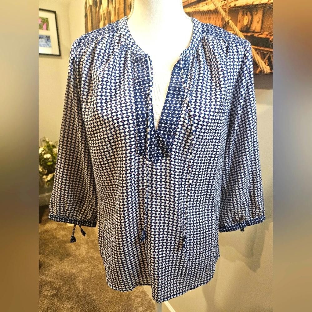 Designer Antilia Femme Navy Printed Boho Tunic Top #170 Size M / US 6-8 / IT 42-44 - 1 Thumbnail