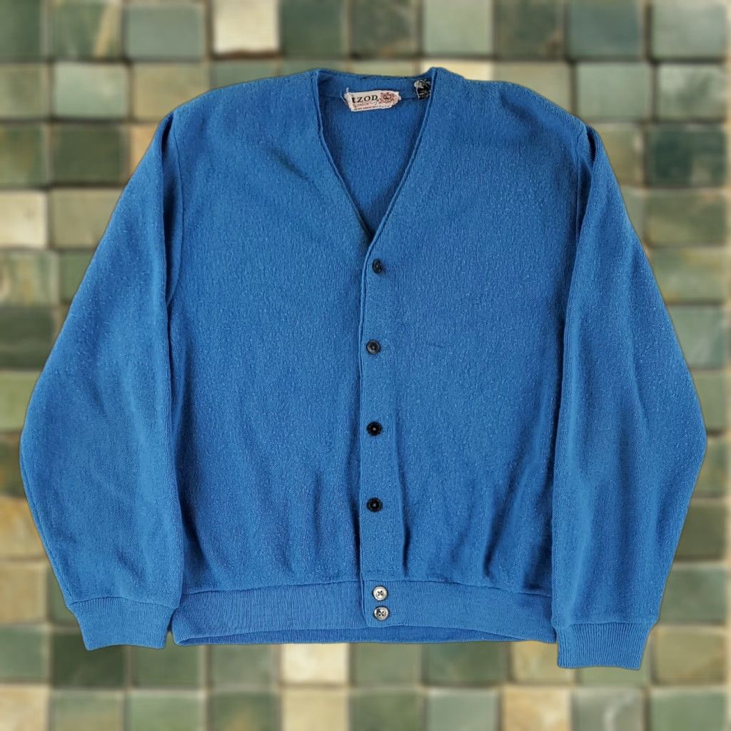 Izod VINTAGE Izod Sweater Cardigan 60s 70s Orlon Acrylic Blue Mens L Size US L / EU 52-54 / 3 - 1 Thumbnail
