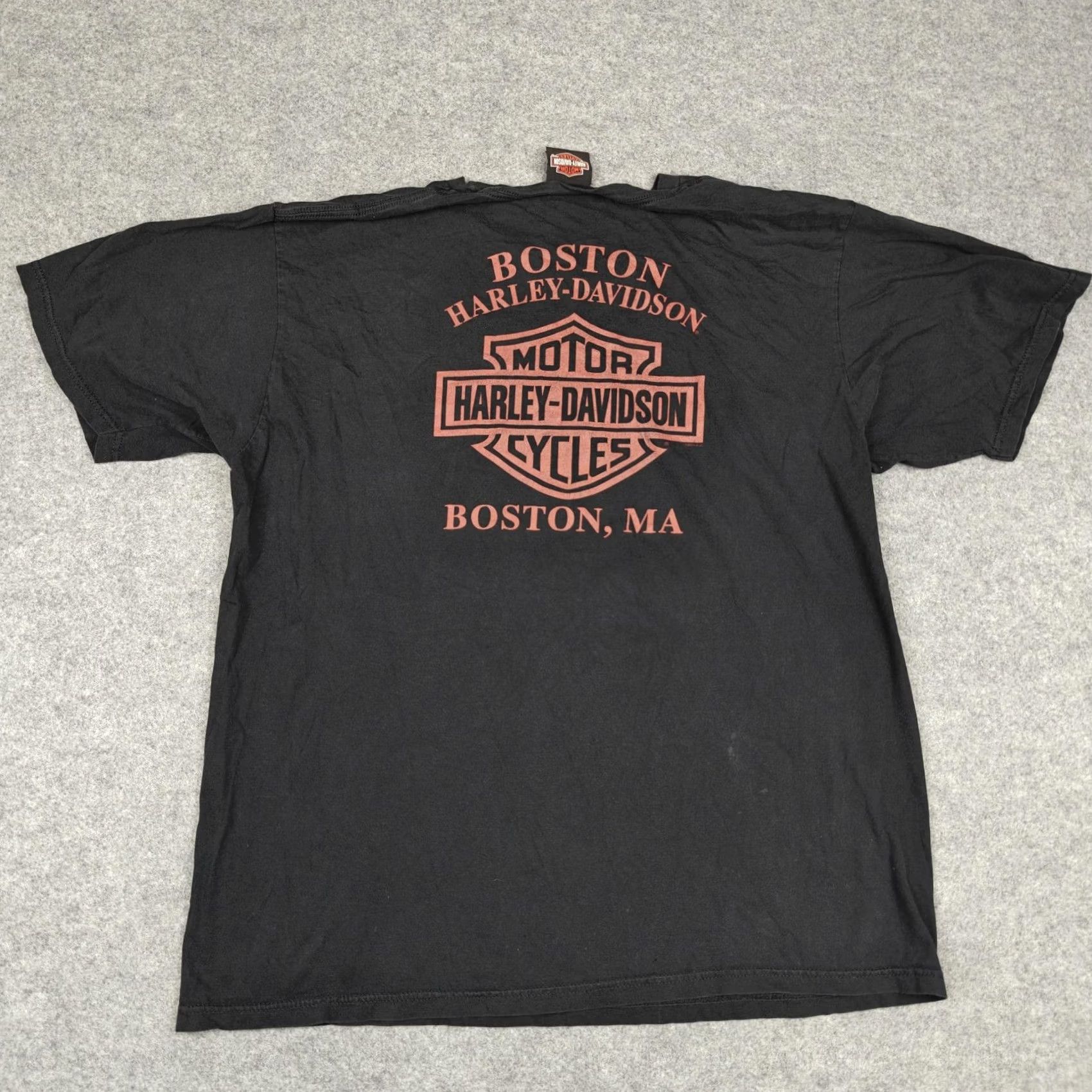 Harley Davidson Harley-Davidson Shirt Mens XL Black Boston Flames Logo Double Sided Tee 2011 Size US XL / EU 56 / 4 - 7 Thumbnail