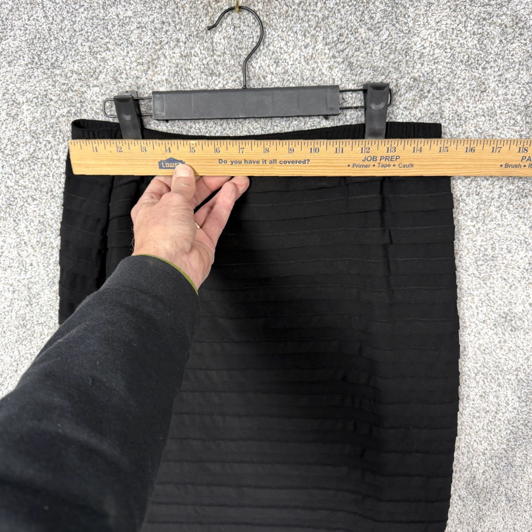 Vintage R&M Richards Skirt 10 Black Layered Knit Midi Pencil Office Workwear USA Women Regular 95% Polyester 5% Spandex Elastic Waist Pull On Size 32" / US 10 / IT 46 - 2 Thumbnail