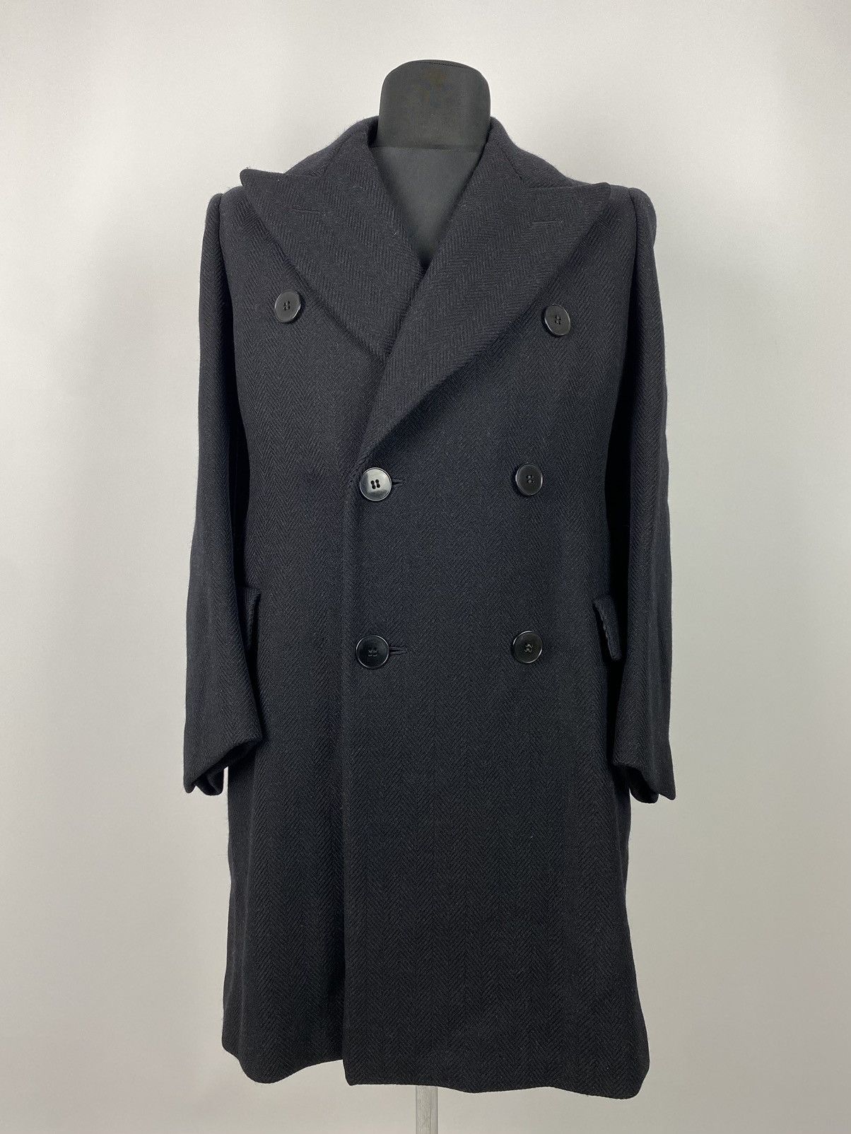 Vintage 1930’s Vintage Black Herringbone Wool Double Breasted Coat Size US M / EU 48-50 / 2 - 2 Thumbnail