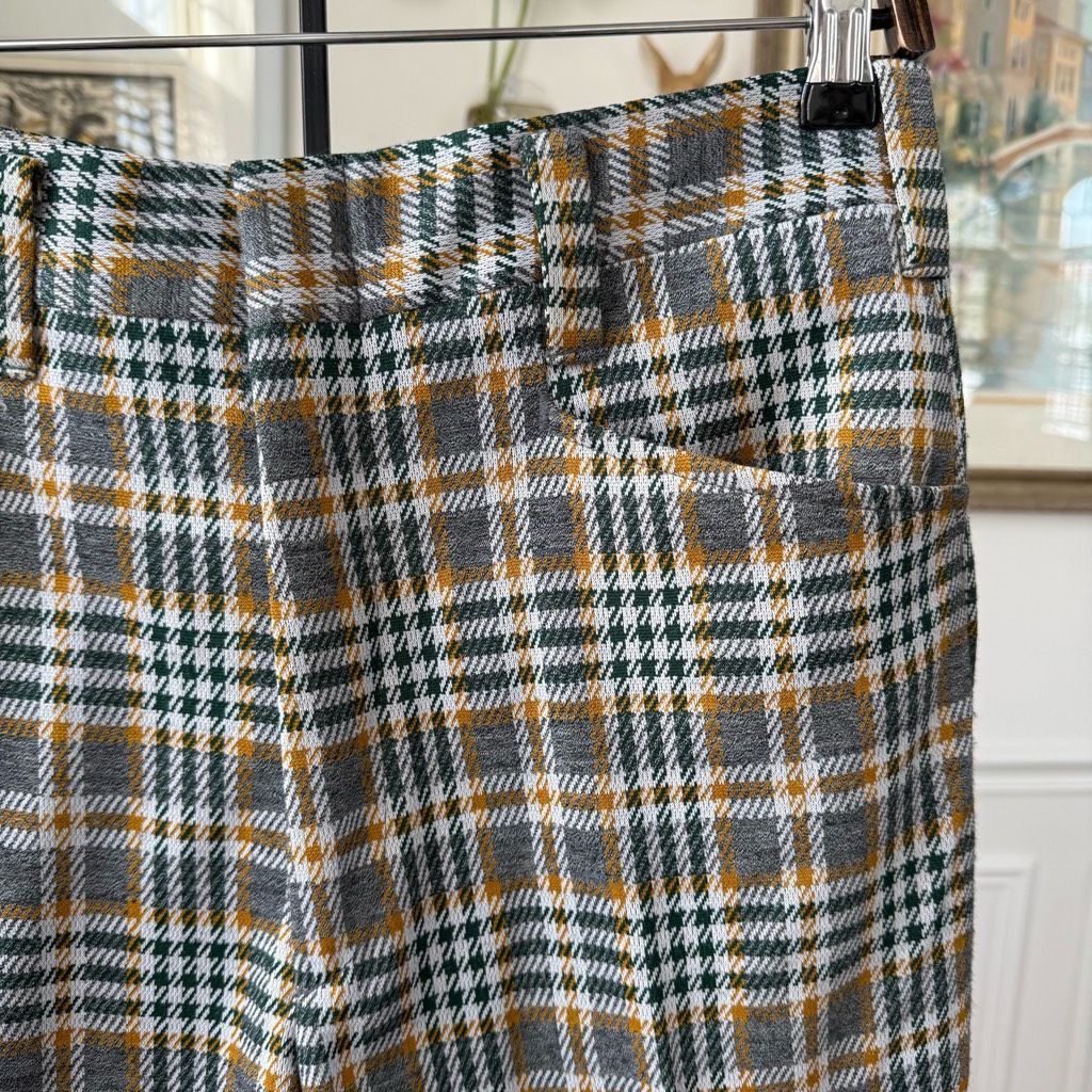 Vintage Vintage 70s Haggar Green Grey Mustard Plaid Flared Polyester Pants 34 S Size US 34 / EU 50 - 2 Thumbnail