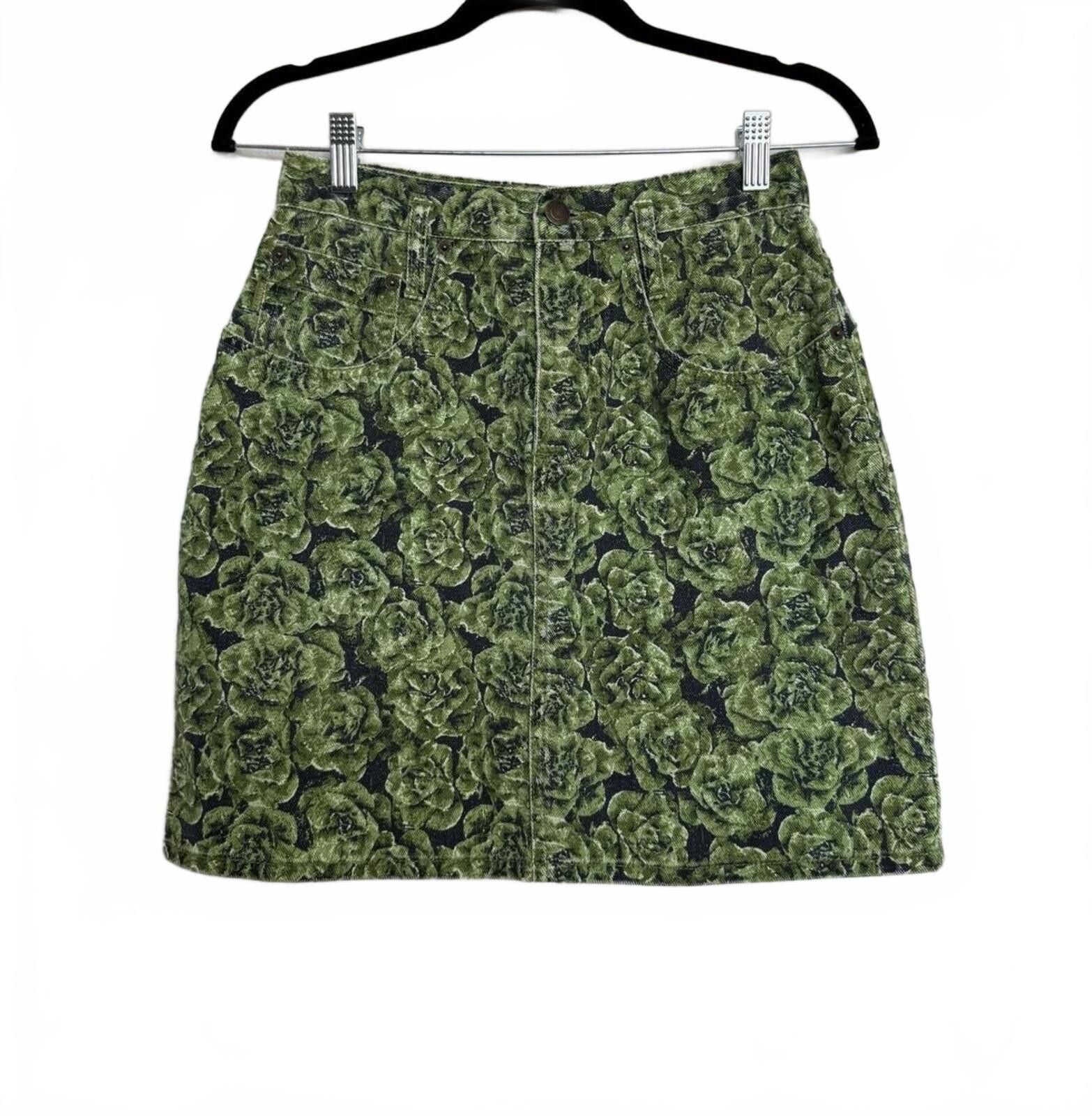 Other Vintage 90s Esprit de Corp Green Floral Pattern Denim Skirt Size 26" / US 2 / IT 38 - 1 Thumbnail