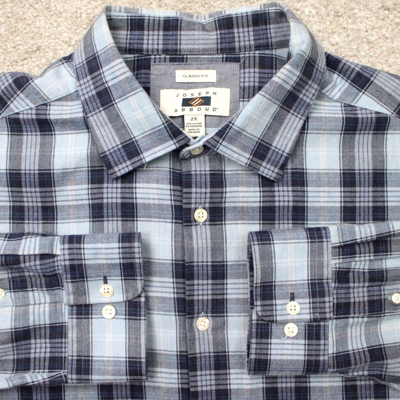 Joseph Abboud Joseph Abboud Shirt Mens 2XL Blue Plaid Wool Cotton L/S Classic Fit Button-Up Dress Shirt Size US XXL / EU 58 / 5 - 2 Thumbnail