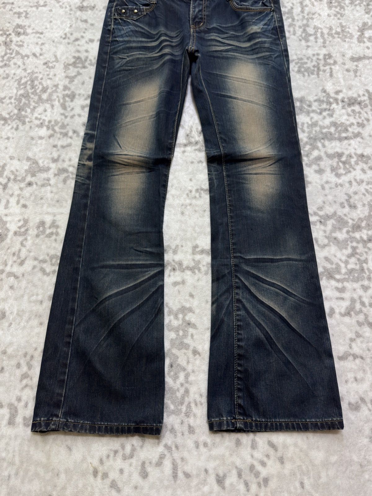 Japanese Brand Vintage X.M.H.L Y2K Mud Wash Studded Low Rise Flare Denim Size US 31 - 6 Thumbnail