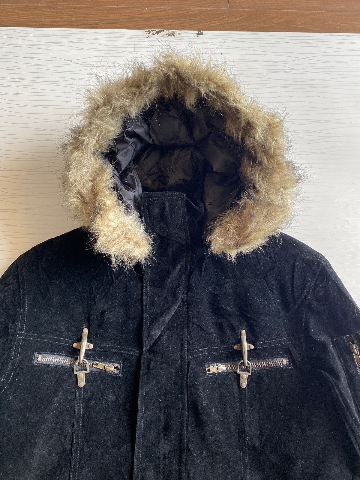 20471120 Vintage Fur Hood Parka Black Jacket - Quilted Lining Size US M / EU 48-50 / 2 - 5 Thumbnail