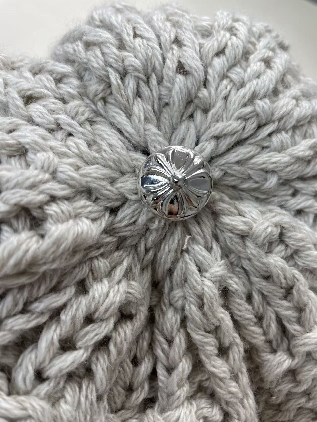 Chrome Hearts Chrome Hearts Cashmere Silver Cross Button Beige Beret Size ONE SIZE - 5 Thumbnail