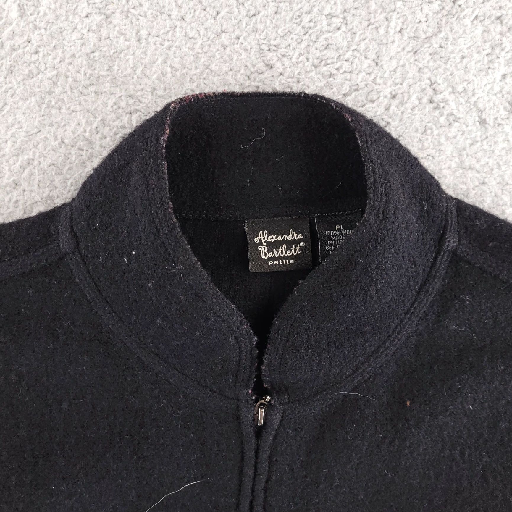 Vintage Alexandra Bartlett Wool Coat Womens PL Large Petite Black Full Zip Up Pea Coat Size L / US 10 / IT 46 - 2 Thumbnail