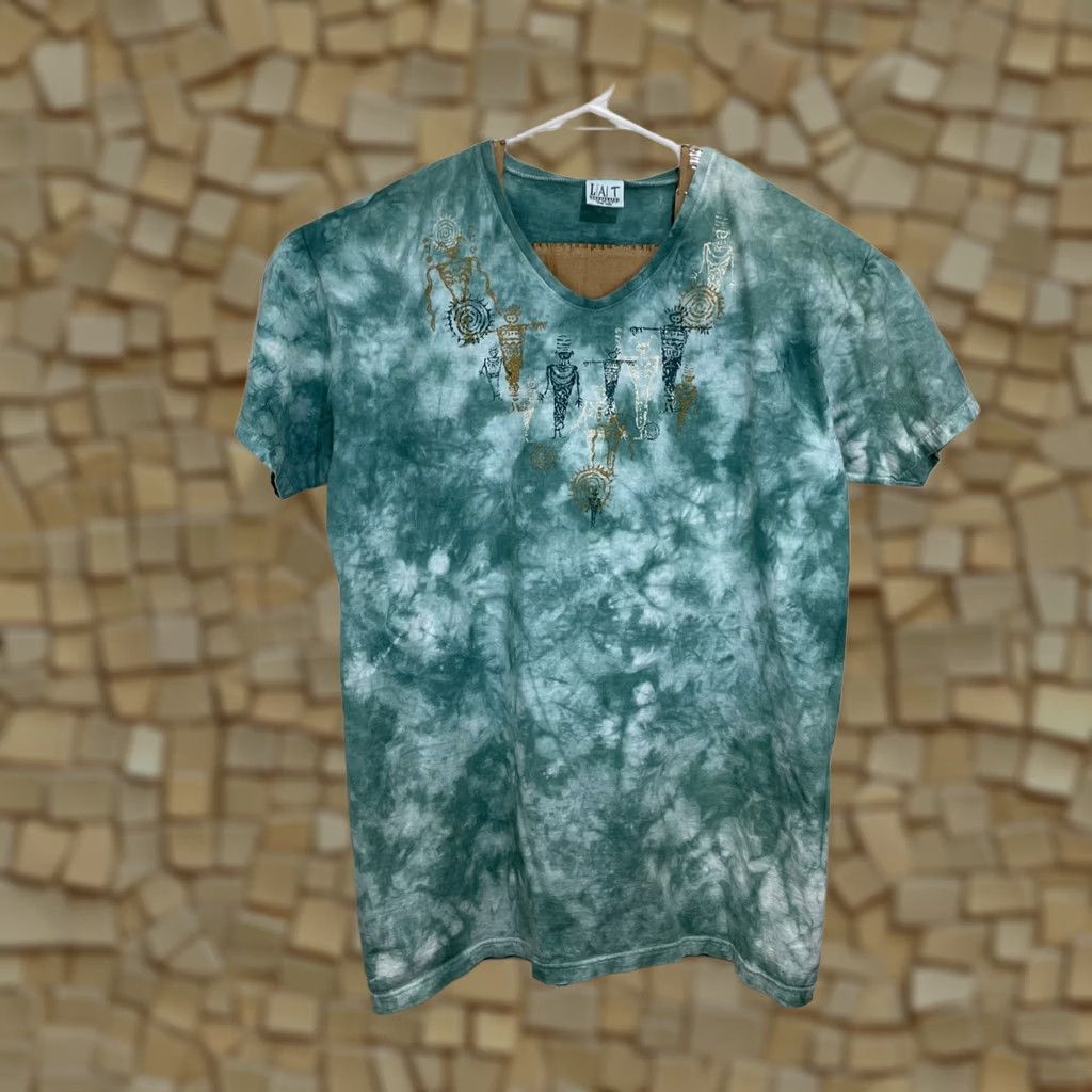 Vintage VINTAGE LAT Sportswear Green Tie Dye Sleep Shirt One Size Egyptian Hieroglyphics Shirt Unisex Adults Short Sleeve Tie Dye Pockets 100% Cotton Size ONE SIZE - 1 Thumbnail
