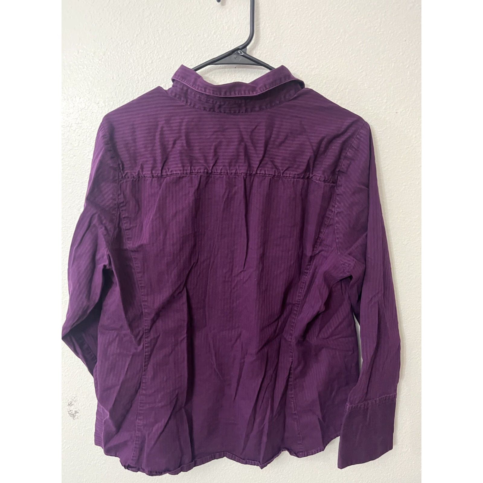 Ann Taylor VINTAGE Ann Taylor Button-Up Shirt Purple Cotton Blend Spandex Collared Neckline 18 Women Classic Long Sleeve Casual Formal Fall Winter 90s Size XXL / US 16-18 / IT 52-54 - 3 Thumbnail