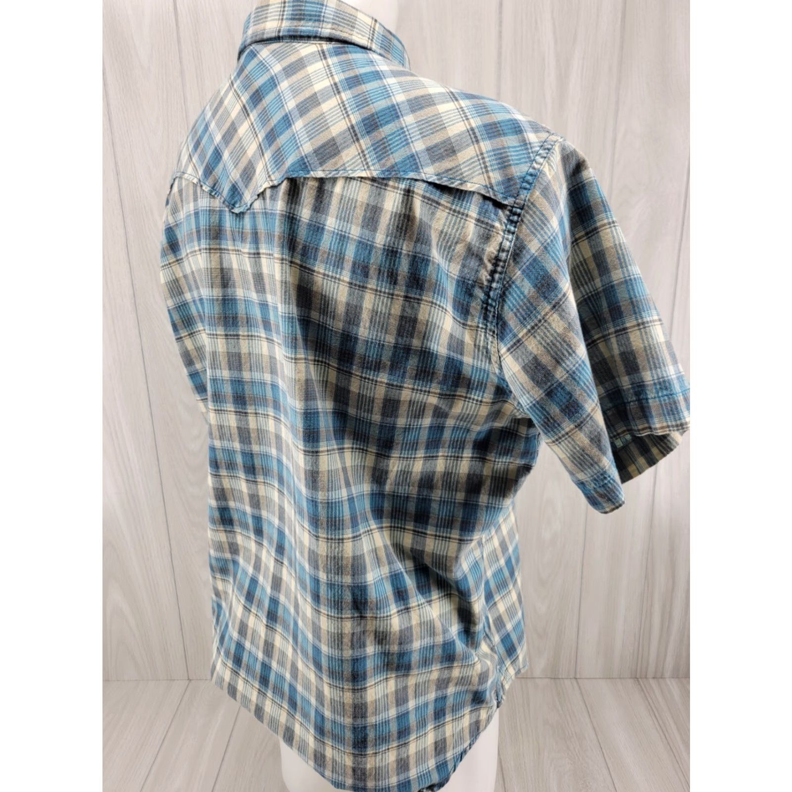 Lucky Brand Lucky Brand Mens Shirt XL Blue Tan Plaid Pearl Snap Western Short Sleeve Size US XL / EU 56 / 4 - 5 Thumbnail