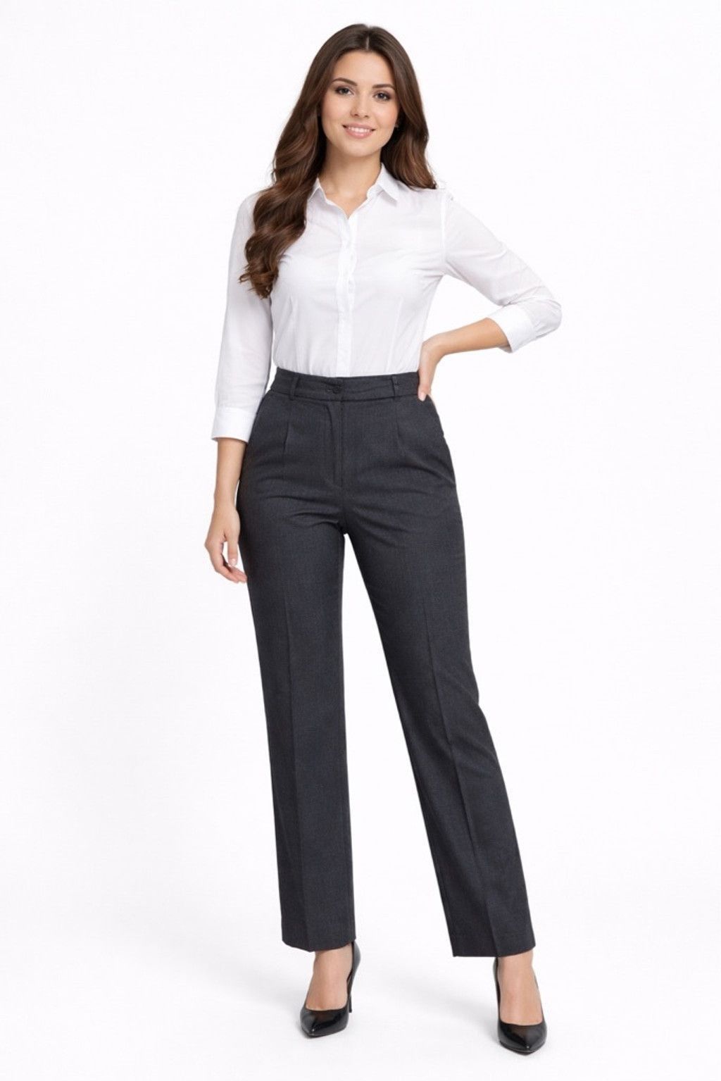 Anne Klein Women's Anne Klein Gray Stretch Trousers Plus Size 20W Size 42" / US 20 - 1 Thumbnail