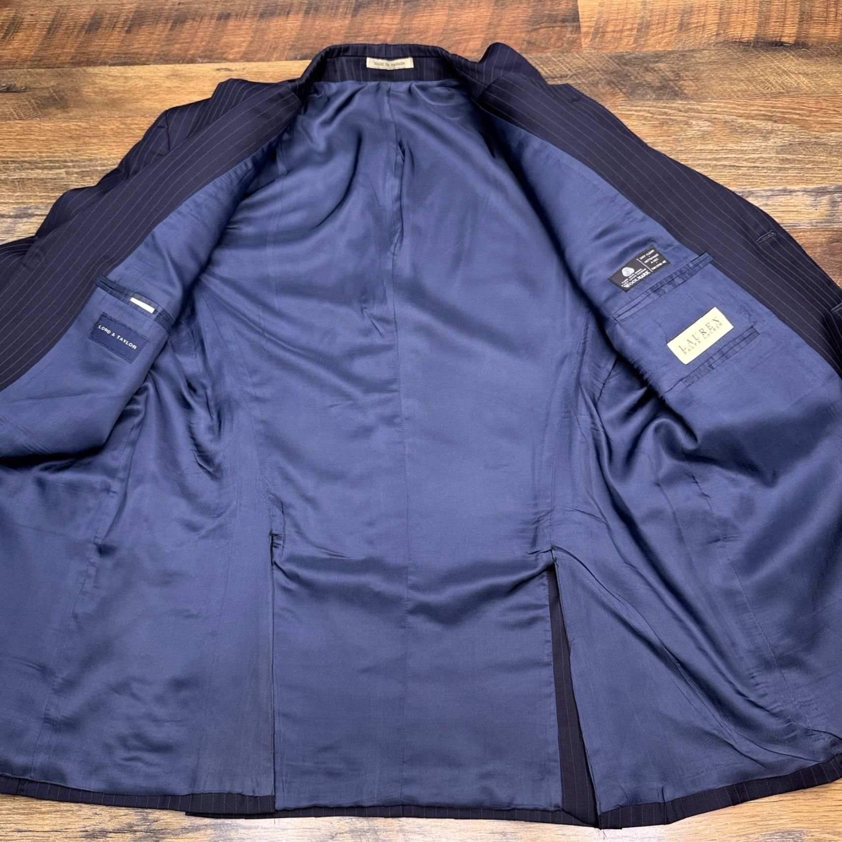 Ralph Lauren Lauren Ralph Lauren Suit Jacket Blazer Men 48 Long Navy Wool Striped Notch Lapel Two-Button Single-Breasted Dry Clean Only Size 48R - 3 Thumbnail