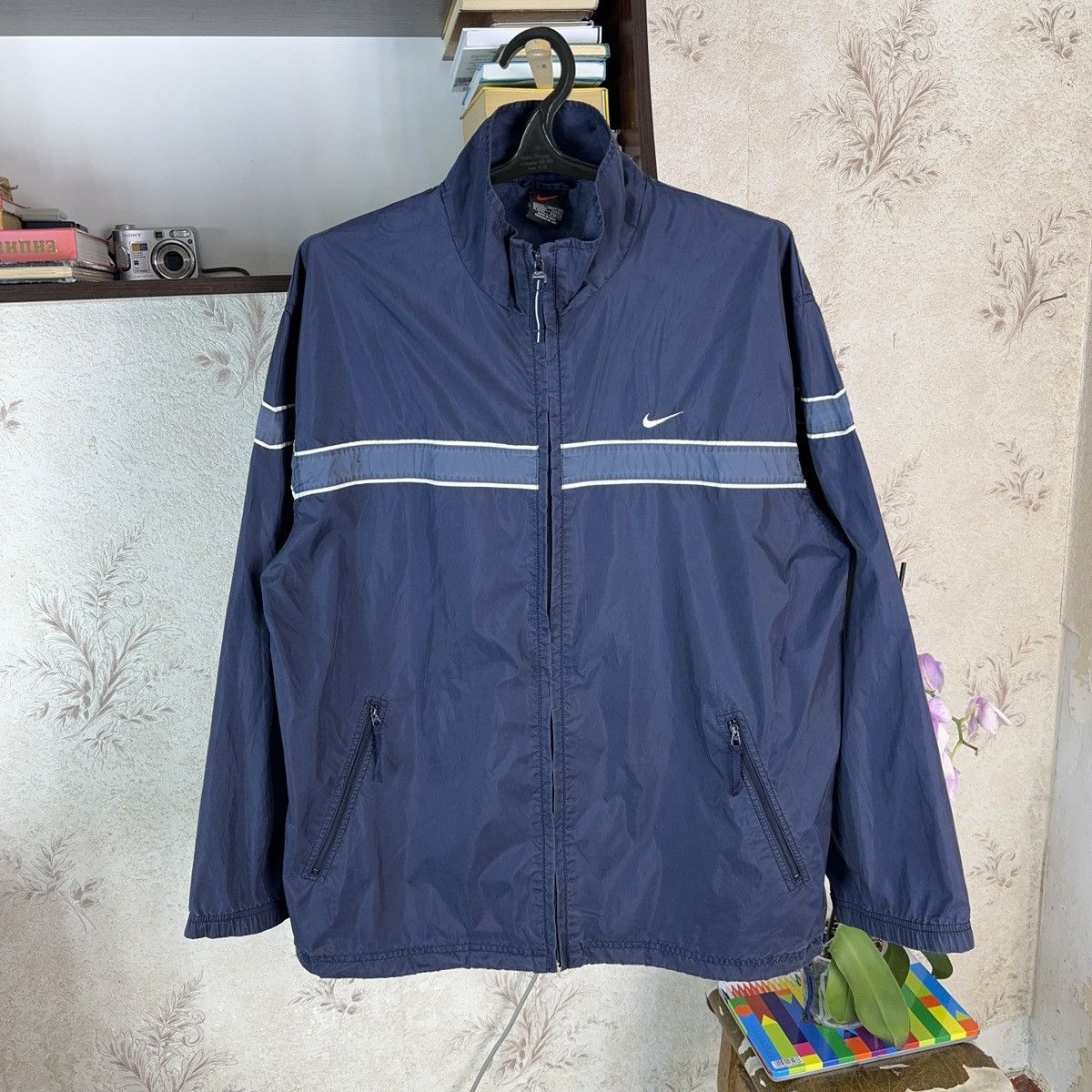 Nike × Vintage Vintage Nike Track Jacket 90s Blue Swoosh Zip Up Nylon Sz M Size US M / EU 48-50 / 2 - 1 Thumbnail