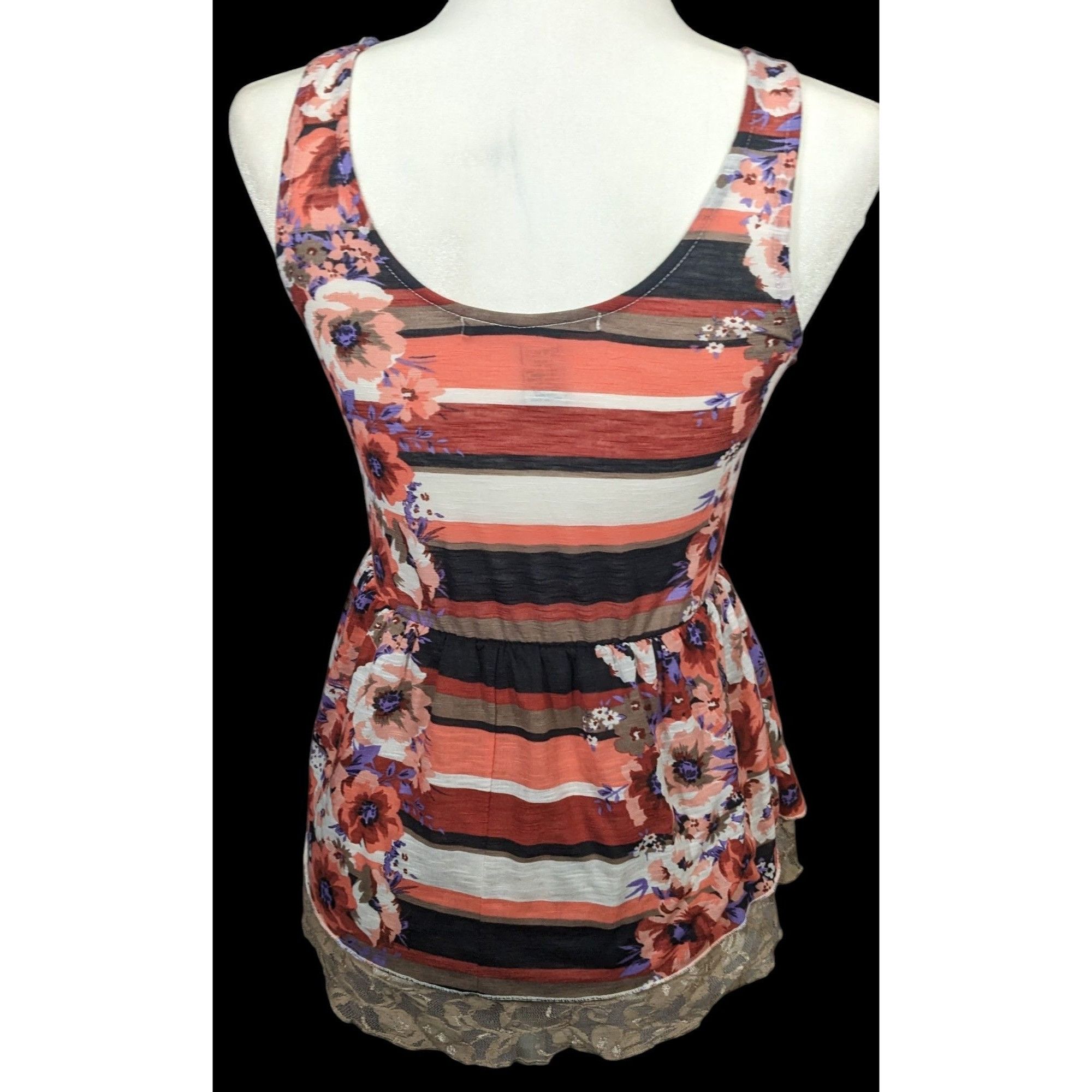 American Rag American Rag Floral Striped Lace Trim Peplum Top Size XS / US 0-2 / IT 36-38 - 2 Thumbnail