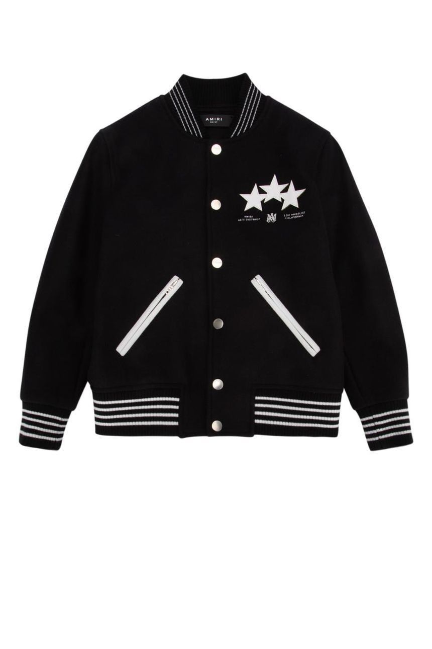 Amiri o1s1wg110425 KIDS Star Varsity Bomber Jacket in Black/White Size US XXS / EU 40 - 1 Thumbnail