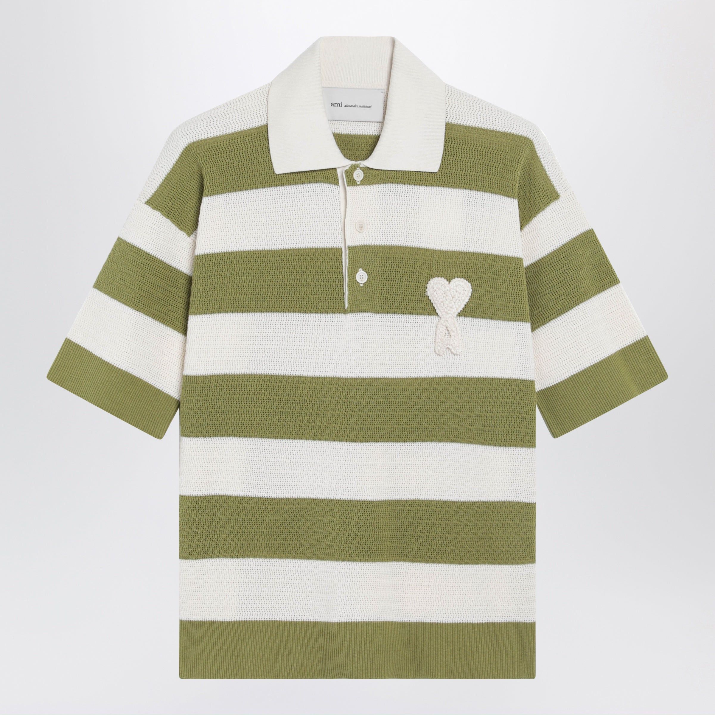 AMI Ami Paris Ami De Coeur Striped Cotton Knit Polo Shirt Size M / US 6-8 / IT 42-44 - 1 Thumbnail