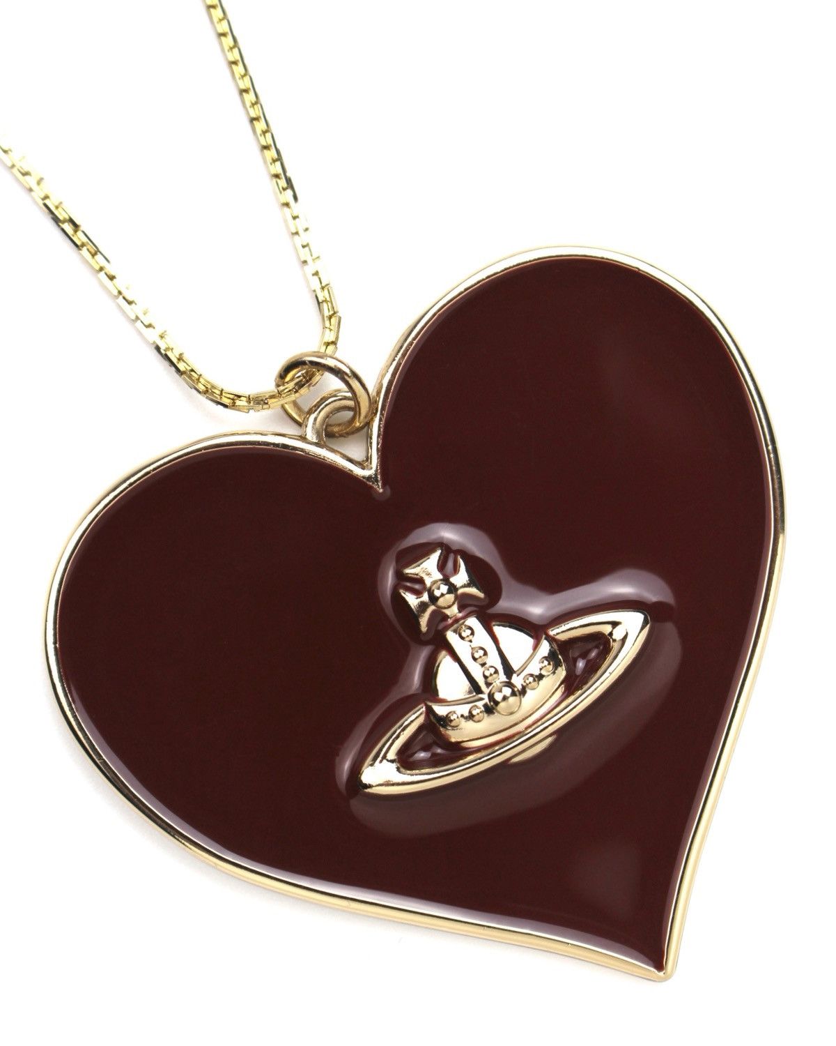 Vivienne Westwood 2000S VIVIENNE WESTWOOD BURGUNDY ORB HEART CHARM NECKLACE Size ONE SIZE - 3 Thumbnail