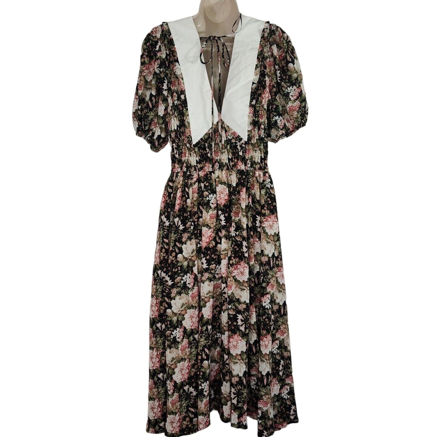 Other En Saison Dark Floral Collar Smocked Dress Size M Short Slv Size M / US 6-8 / IT 42-44 - 5 Thumbnail