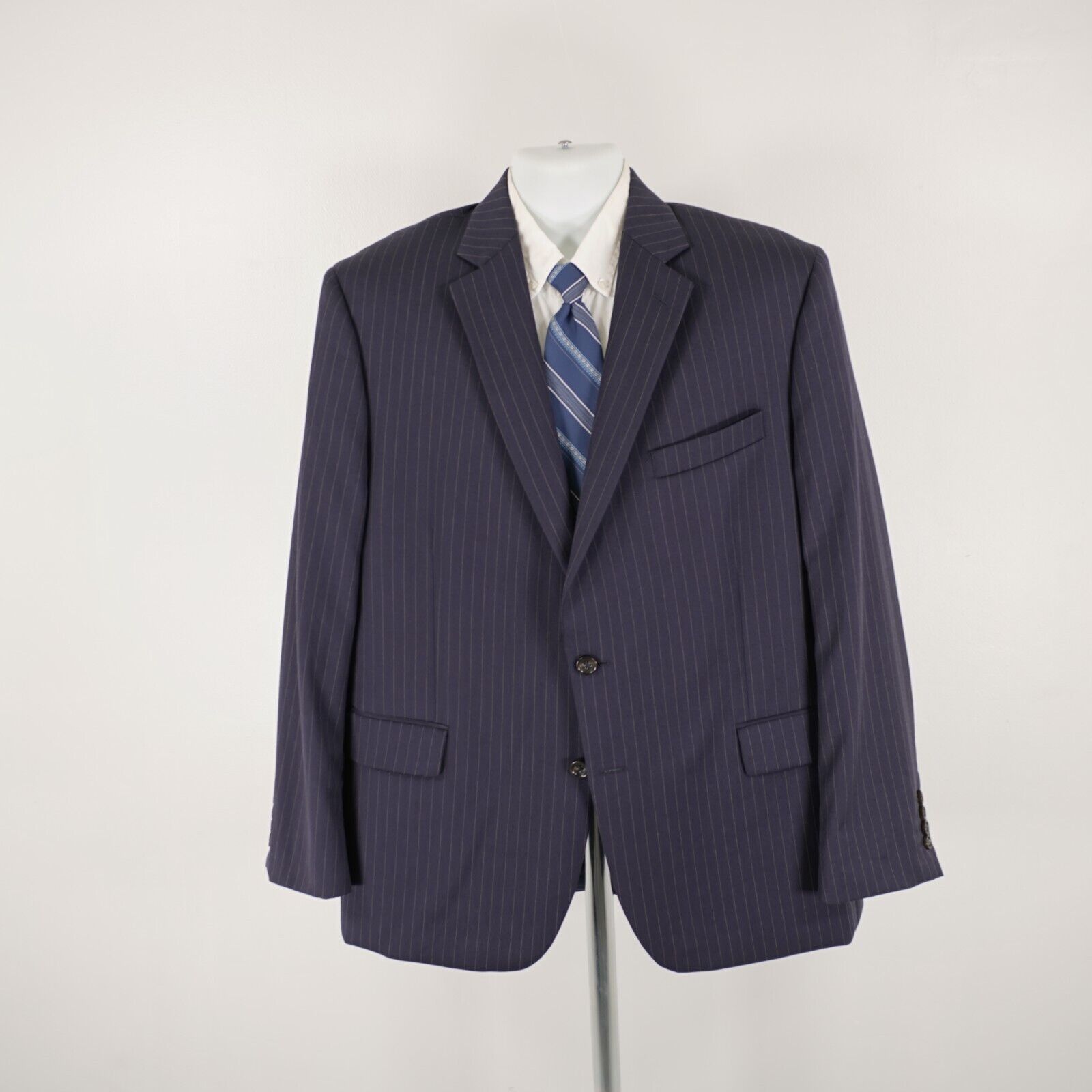 Stafford Stafford Super 100s Wool Blue Striped 2 Piece Suit 44R 37/33 Size 44R - 8 Thumbnail