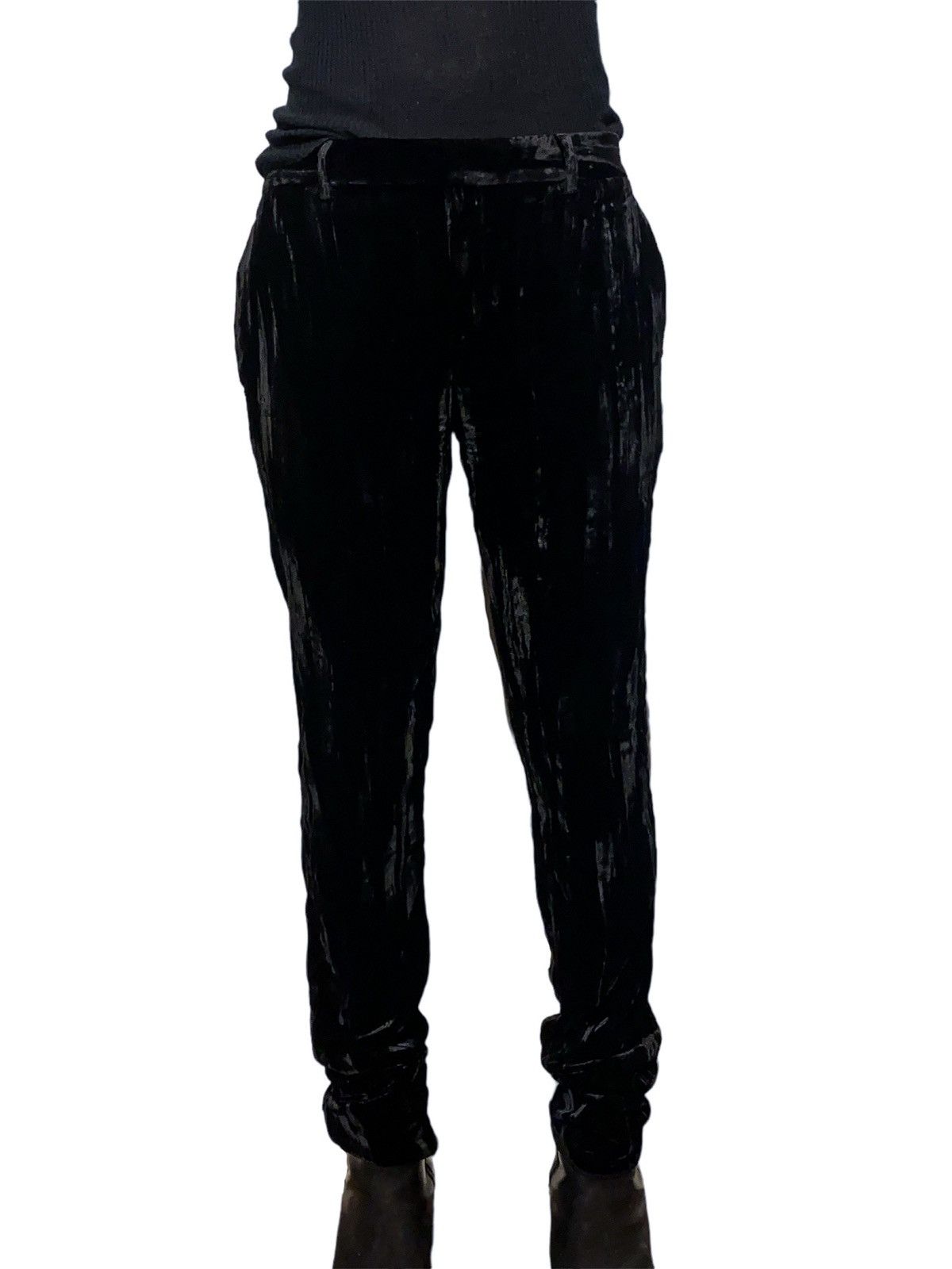 image of Saint Laurent Paris Saint Laurent Black Velvet Slim Pants, Men's (Size 29)