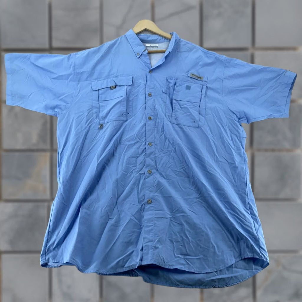 All Blues Columbia Shirt Men 2XL Tall Blue PFG Omni-Shade Short Sleeve Button-Up Breathable Fishing Vented Back Casual Travel Size US XXL / EU 58 / 5 - 1 Thumbnail