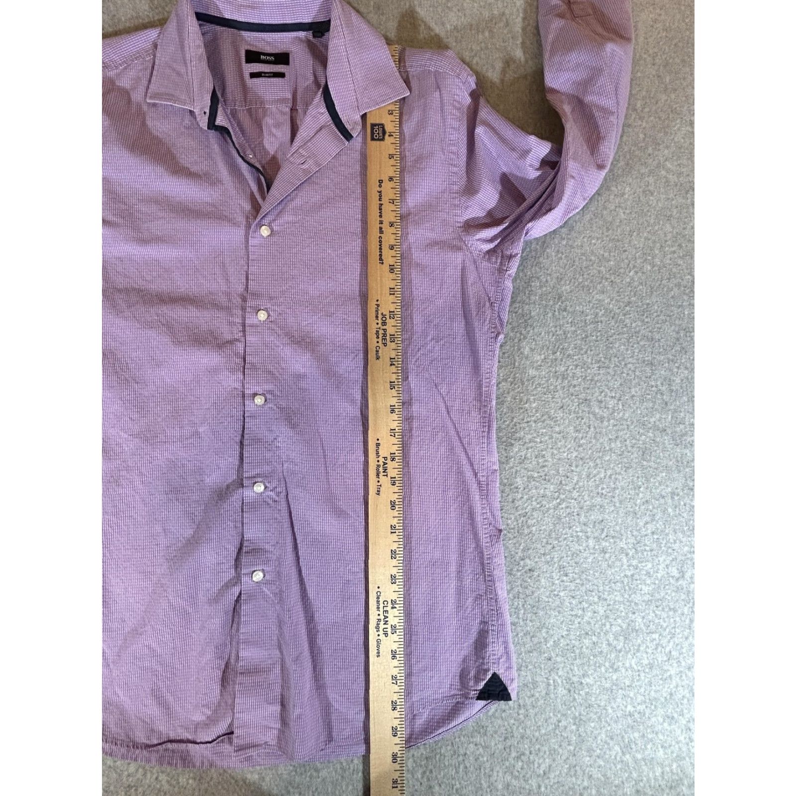 Hugo Boss HUGO BOSS Dress Shirt Mens Large Purple Slim Check 100% Cotton Long Sleeve Button Front Size 46R - 5 Thumbnail