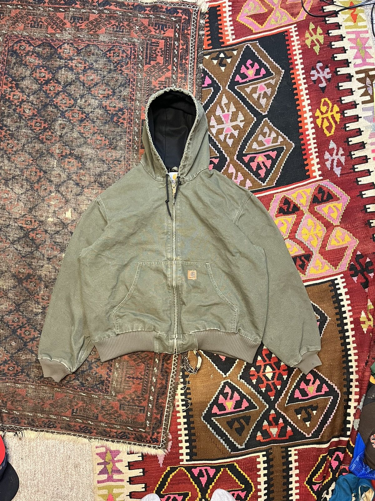 Image of Vintage Carhartt Zip Up Hooded Jacket in Green, Men's (Size 2XL)