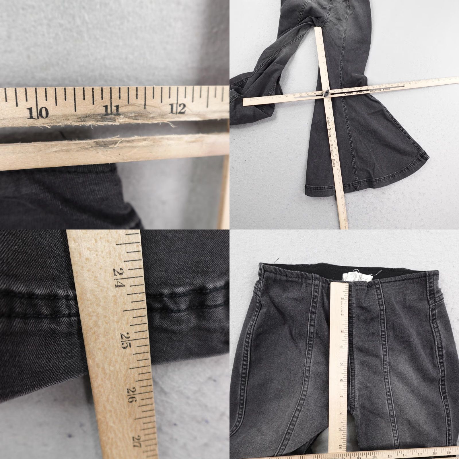 Vintage Free People Pants Womens 24 Black Extreme Flare Bell Bottoms Boho Faded Stretch Size 42" / US 20 - 8 Thumbnail