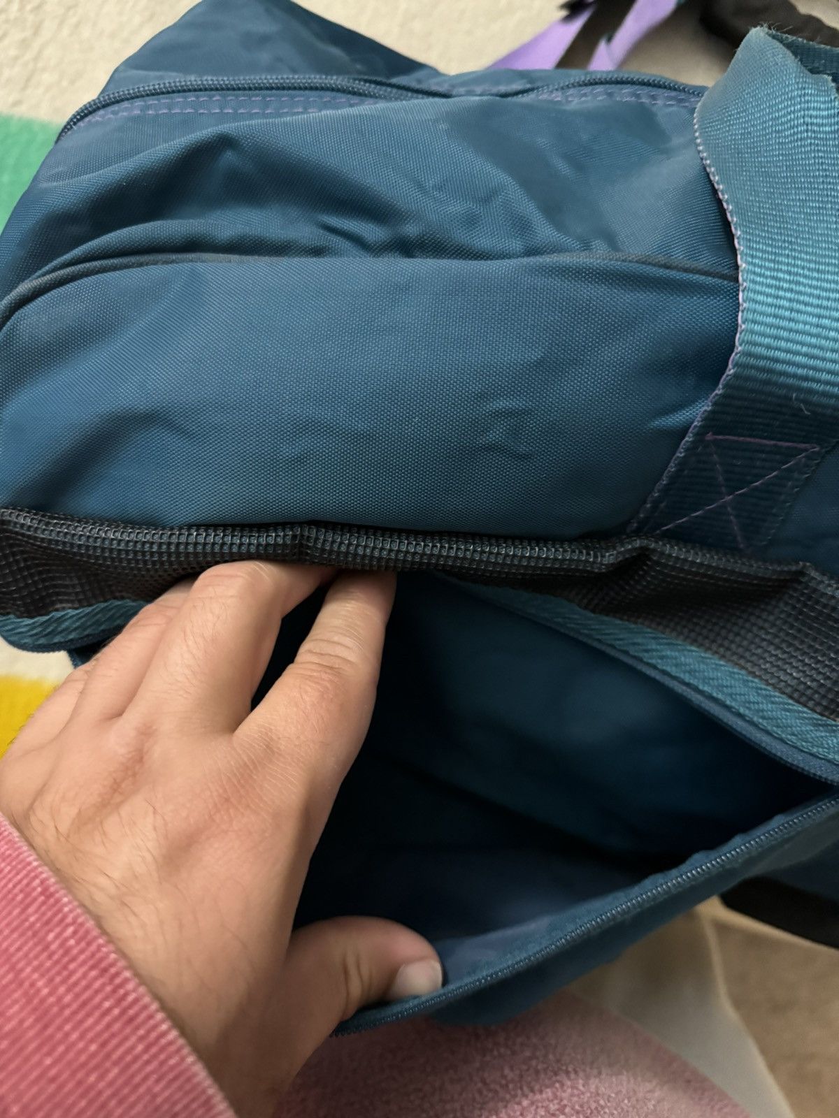 Nike × Vintage Vintage 80s 90s Purple Teal Aqua Nike Jumbo Duffle Bag BRS Size ONE SIZE - 18 Thumbnail