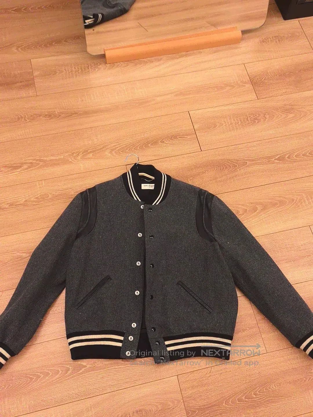 Saint Laurent Paris Saint Laurent Gray Wool Leather Sleeve Jacket. Size US L / EU 52-54 / 3 - 1 Thumbnail