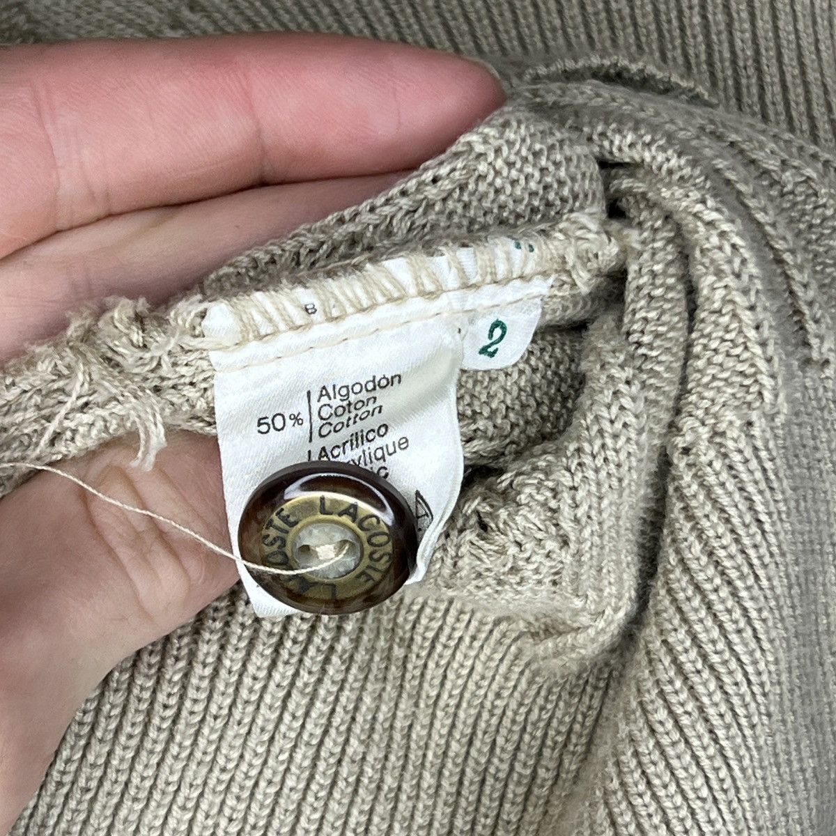 Lacoste × Vintage Vintage 90s Lacoste Knit Cardigan Sweater Cable Brown Beige Size US M / EU 48-50 / 2 - 9 Thumbnail