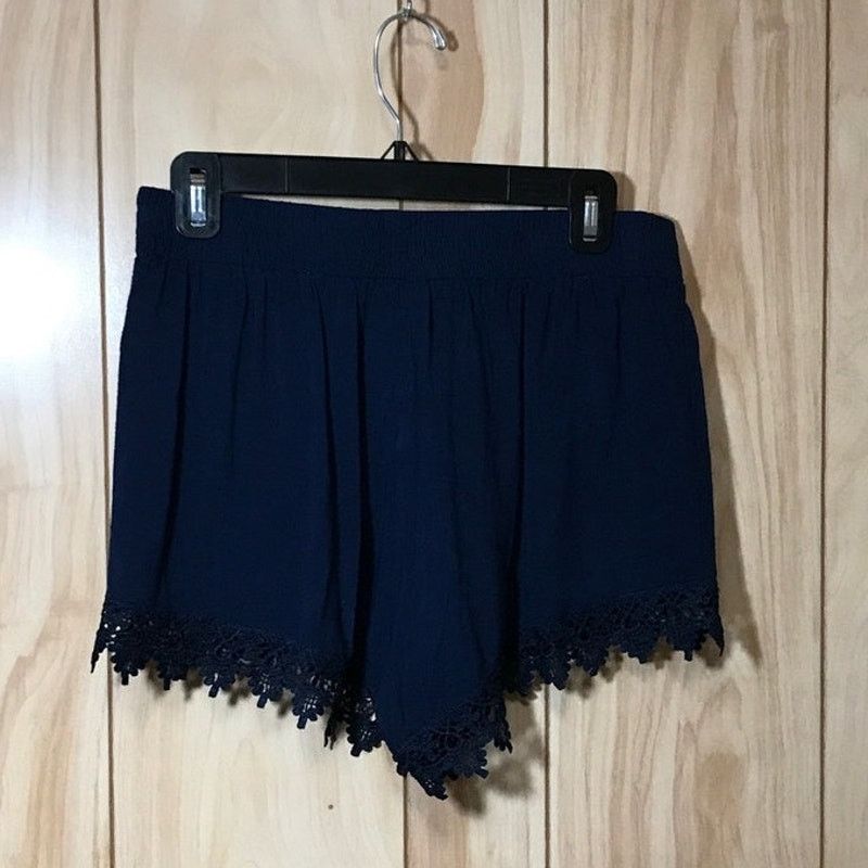 Other Ambiance Apparel Navy Blue Sheer Short Shorts Lace Hem L Size 22" - 2 Thumbnail