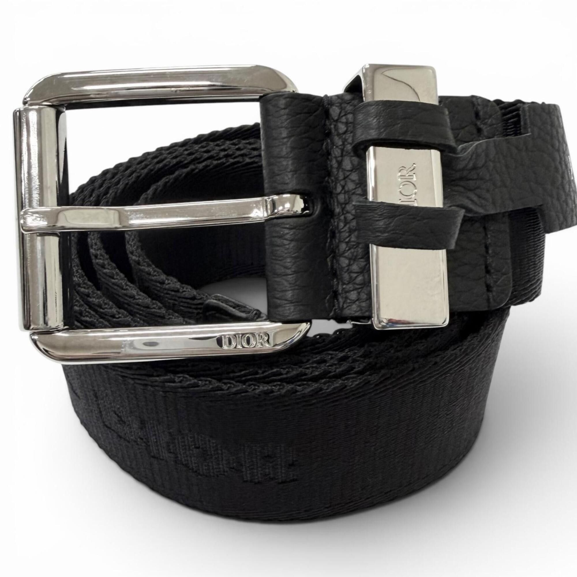 Christian Dior Monsieur DIOR Homme logo silver pin buckle belt, black, made in Italy. Recommended for both men and women. Size ONE SIZE - 1 Thumbnail