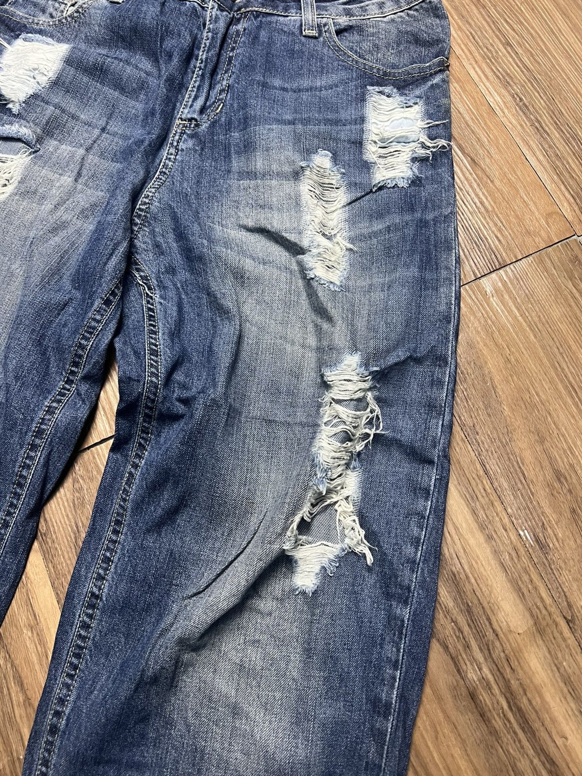 14th Addiction Y2K Italian Shiki Ripped Wide-Leg Denim Jeans (41) Size 26" / US 2 / IT 38 - 5 Thumbnail