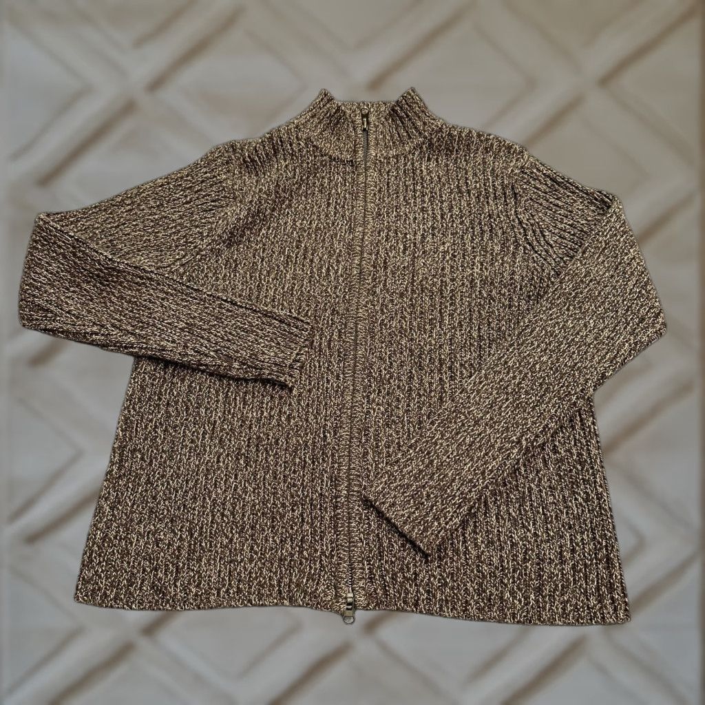 Charter Club VINTAGE Charter Club Cardigan Sweater - Full Zip - Womens Large Brown Knit All Seasons Cardigan - Regular Fit, Mock Neck, Long Sleeve Size L / US 10 / IT 46 - 1 Thumbnail
