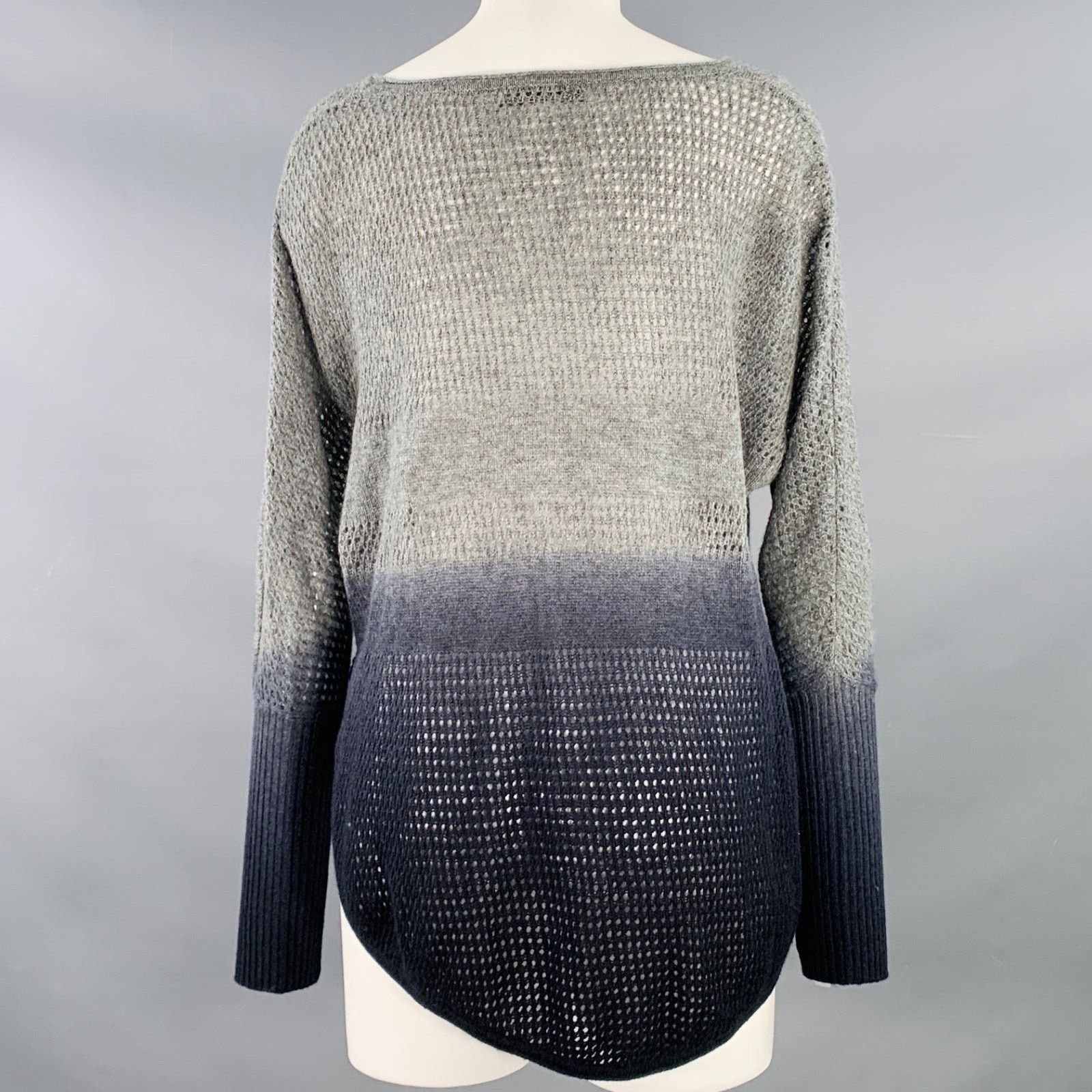 Other KOKUN Size XS Grey Navy Cashmere Ombre Open Knit Pullover Size XS / US 0-2 / IT 36-38 - 3 Thumbnail