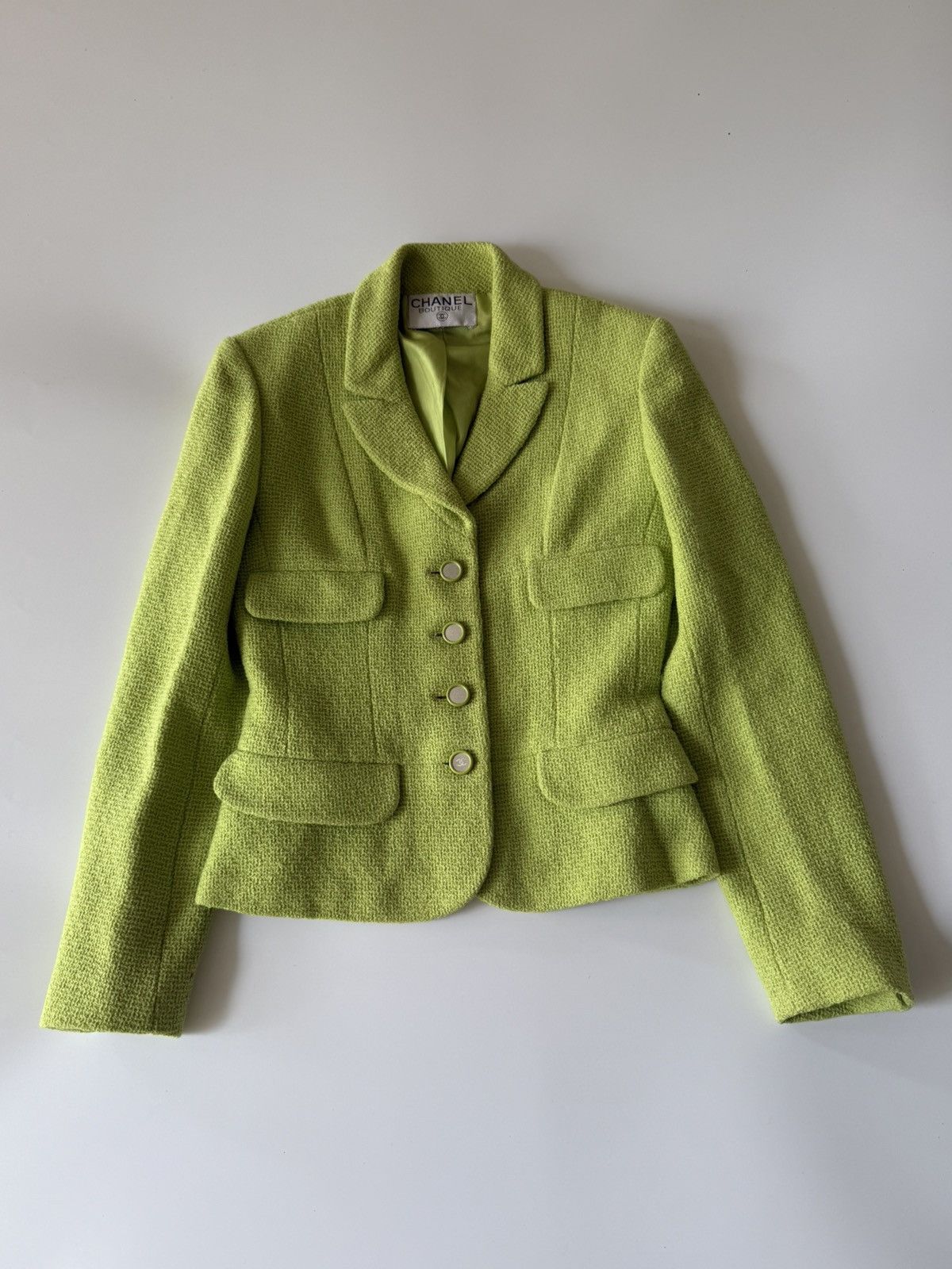 Chanel Chanel Boutique 1995 Lime Green Wool Tweed Blazer Size S / US 4 / IT 40 - 1 Thumbnail