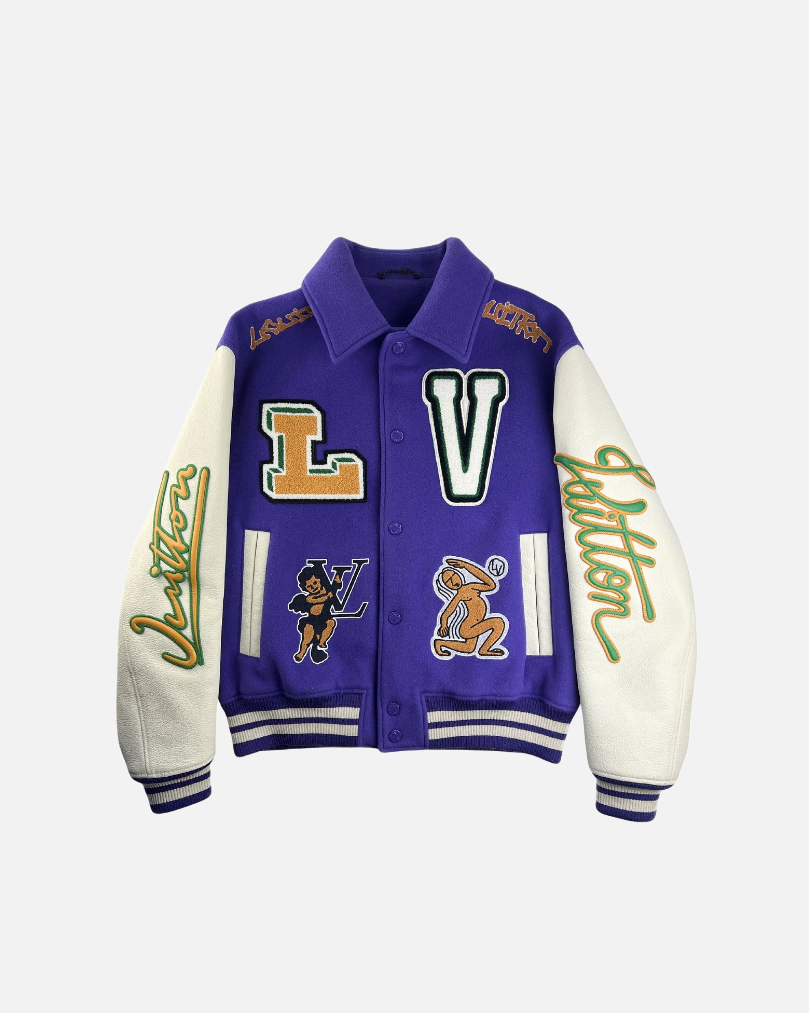 image of Louis Vuitton Fw22 Purple Varsity Bomber Jacket, Men's (Size Medium)