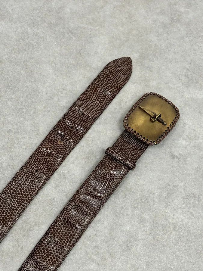 Vintage Cesare Paciotti Gold Dagger Buckle Brown Leather Belt Size ONE SIZE - 6 Thumbnail