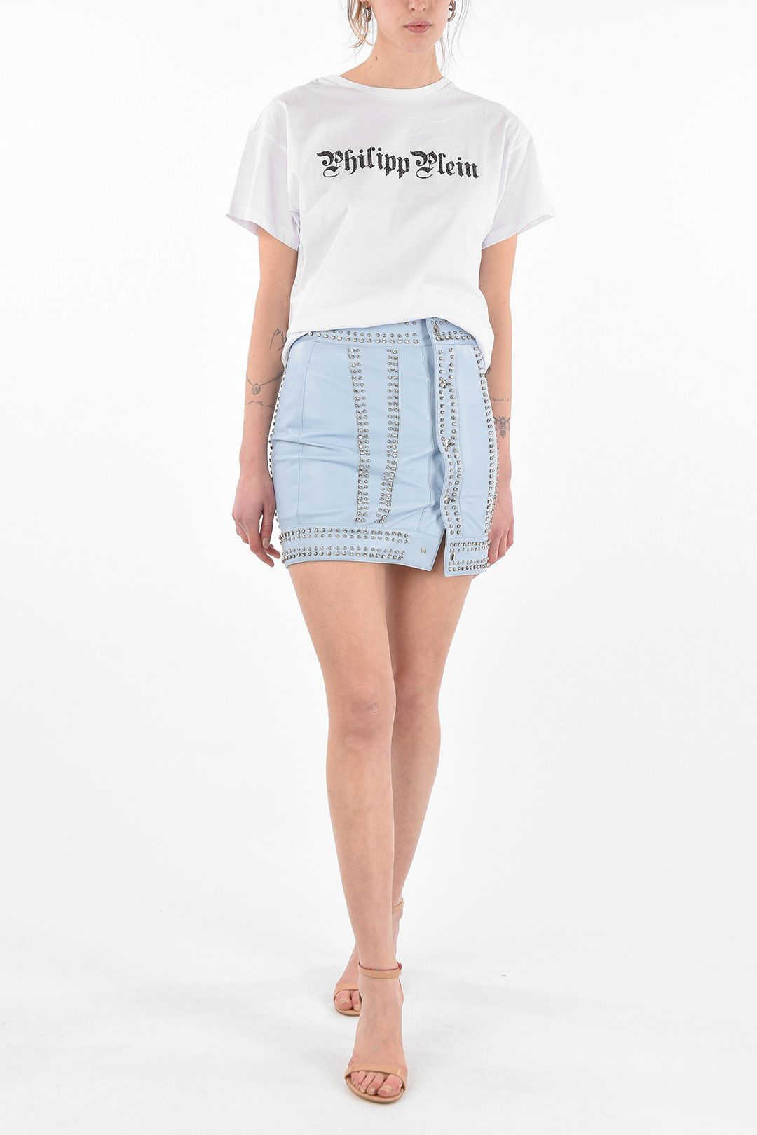 Philipp Plein og1mm0824 All Over Crystal Studded Leather Mini Skirt Size 30" / US 8 / IT 44 - 4 Thumbnail