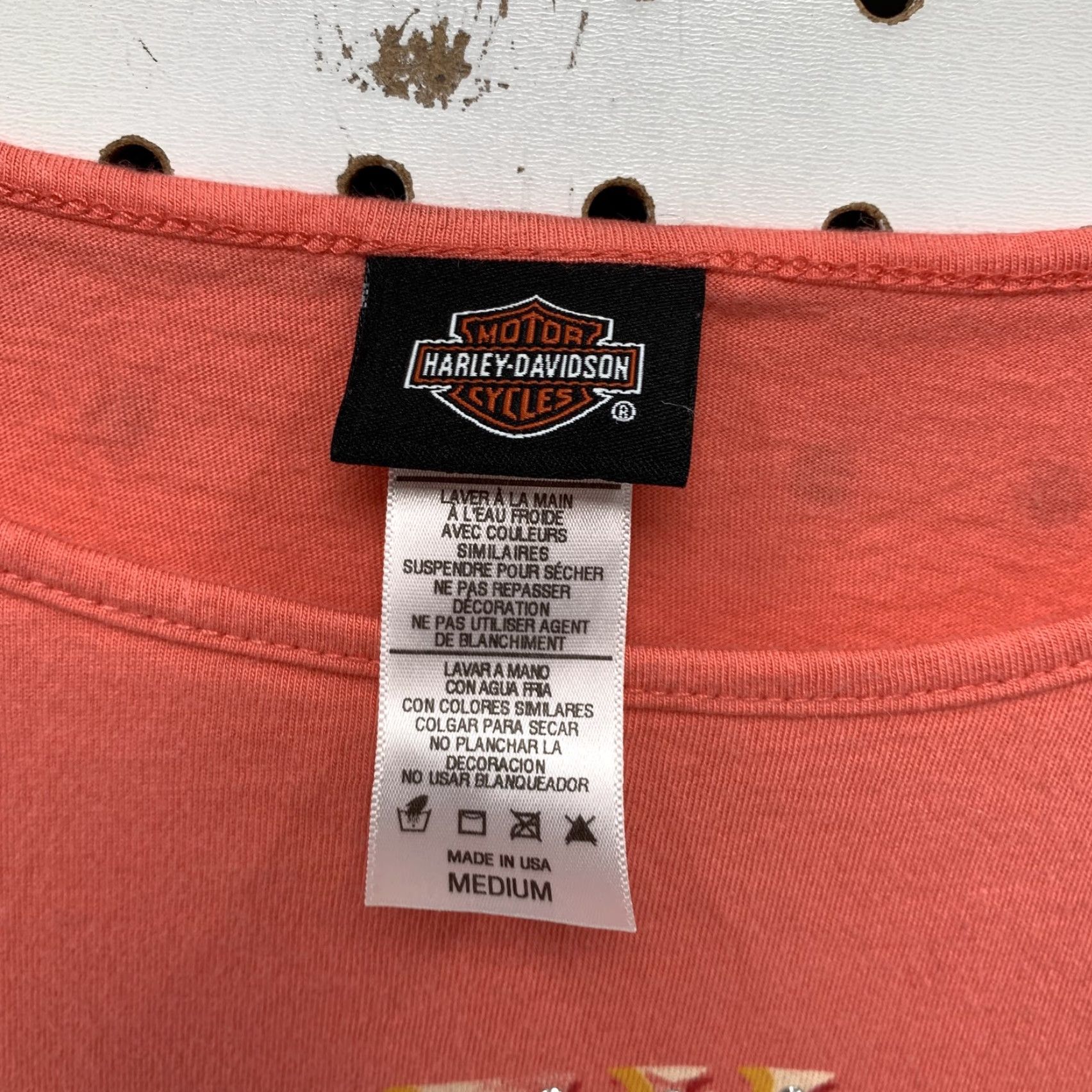 Harley Davidson Harley-Davidson Women's Coral T-Shirt Medium Made in USA Solid Crew Neck Casual Spring Summer Mens Size M / US 6-8 / IT 42-44 - 2 Thumbnail