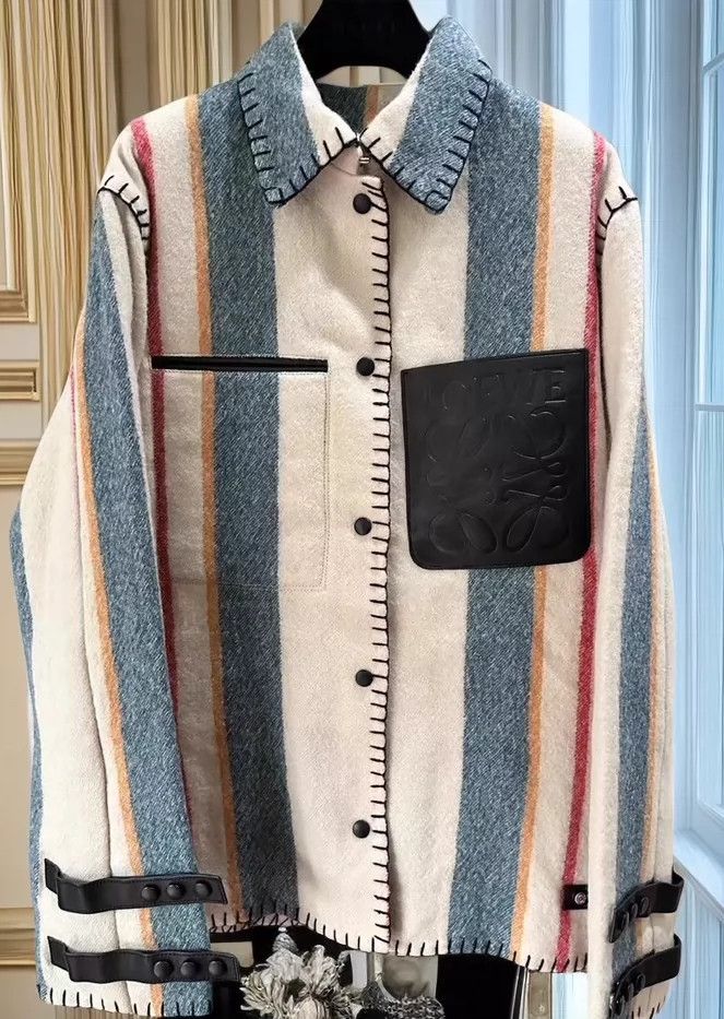 Loewe LOEWE Shirt Style Single Button Wool Coat Striped Size XS / US 0-2 / IT 36-38 - 1 Thumbnail