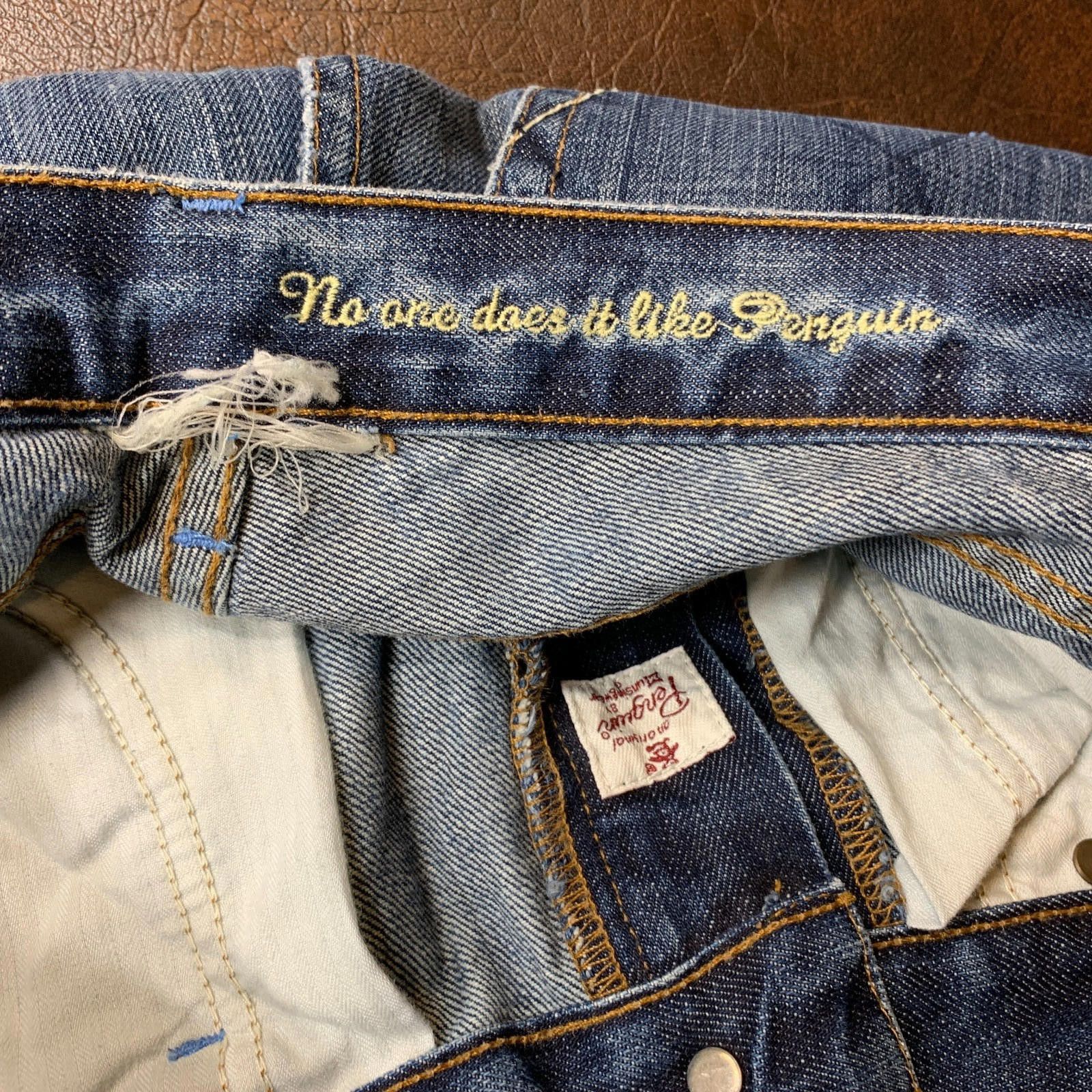 Designer Vintage Penguin Jeans 34x29 Bootcut Raw Hem White Patch (338 Size US 34 / EU 50 - 9 Thumbnail