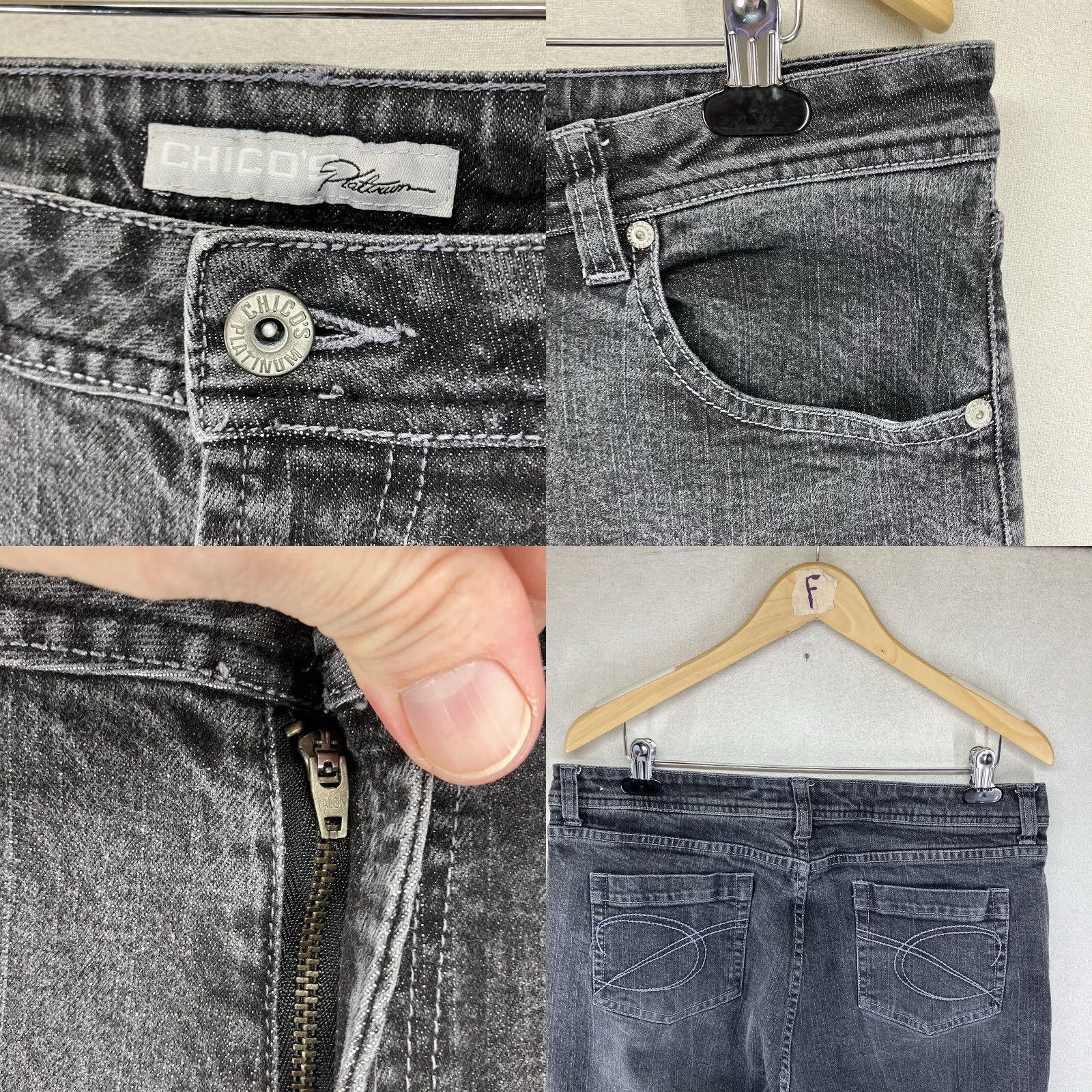 Vintage VINTAGE Chico's Platinum Women's Straight Jeans Size 3 36x32 Gray 90s Retro Bohemian Size 26" / US 2 / IT 38 - 8 Thumbnail