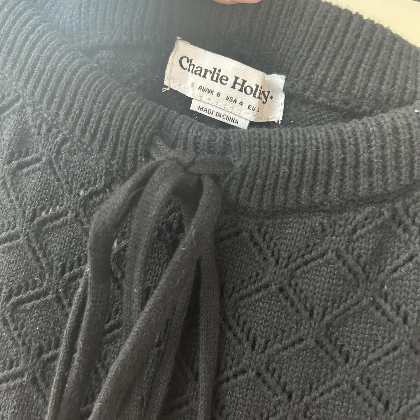 Unknown London Cozy Black Knit Wide-Leg Pants by Charlie Holiday Size 28" / US 6 / IT 42 - 8 Thumbnail