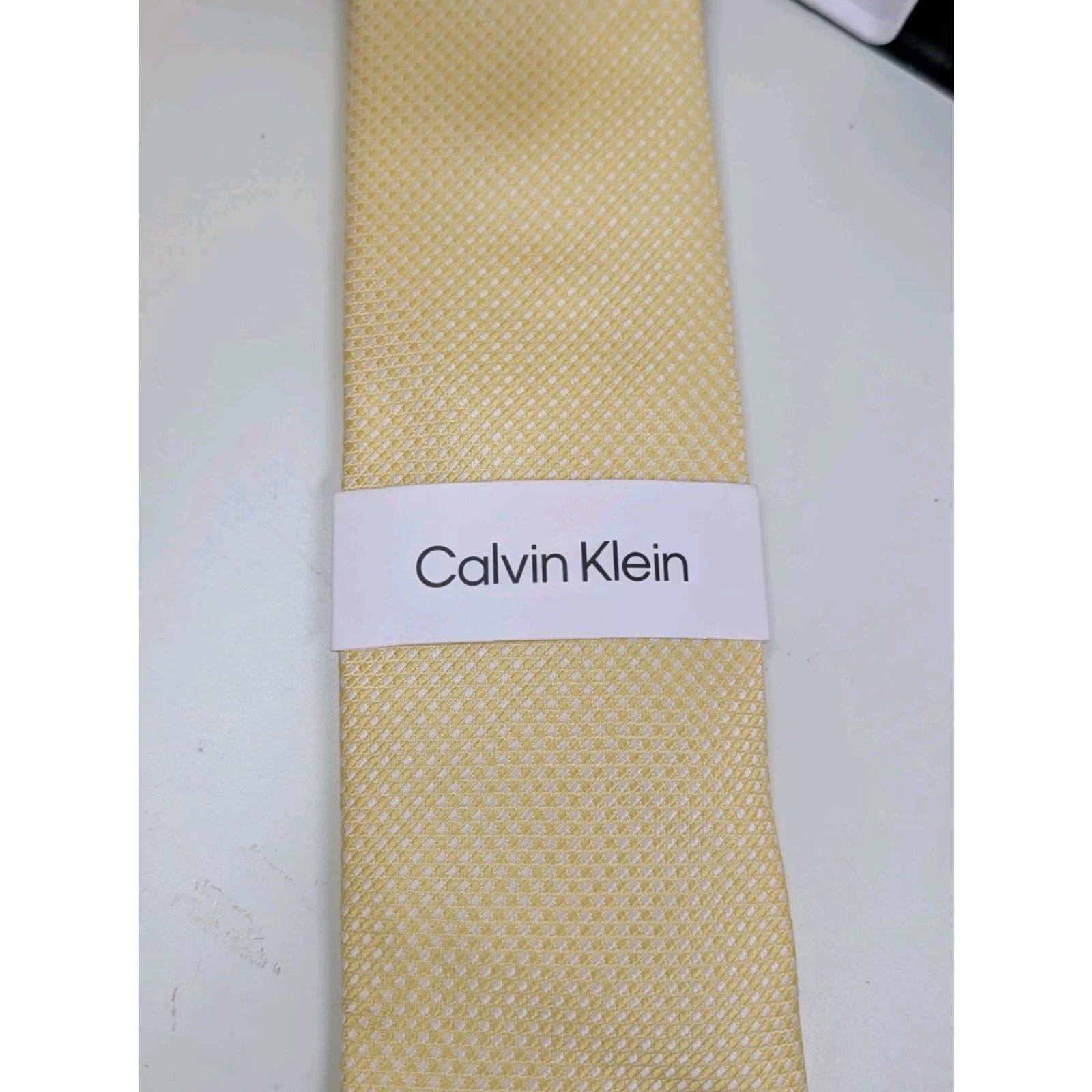 Calvin Klein VINTAGE Calvin Klein Men’s Yellow Silk Mini-Check Slim Neck Tie 56" x 3" NWT New Size ONE SIZE - 3 Thumbnail