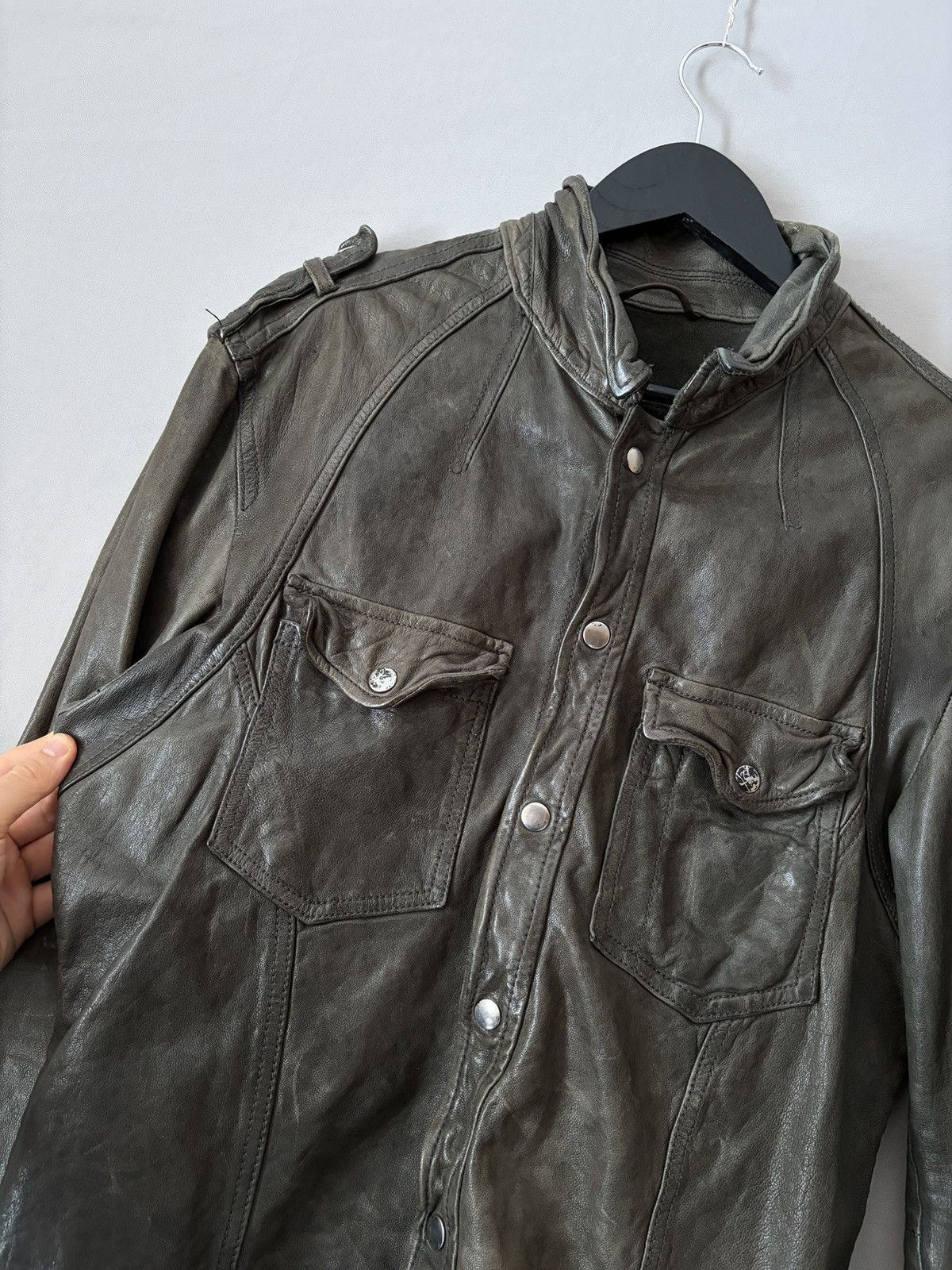 Allsaints Allsaints Wrinkled Lamb Leather Jacket Elephant Gray/Brown Size US L / EU 52-54 / 3 - 13 Thumbnail