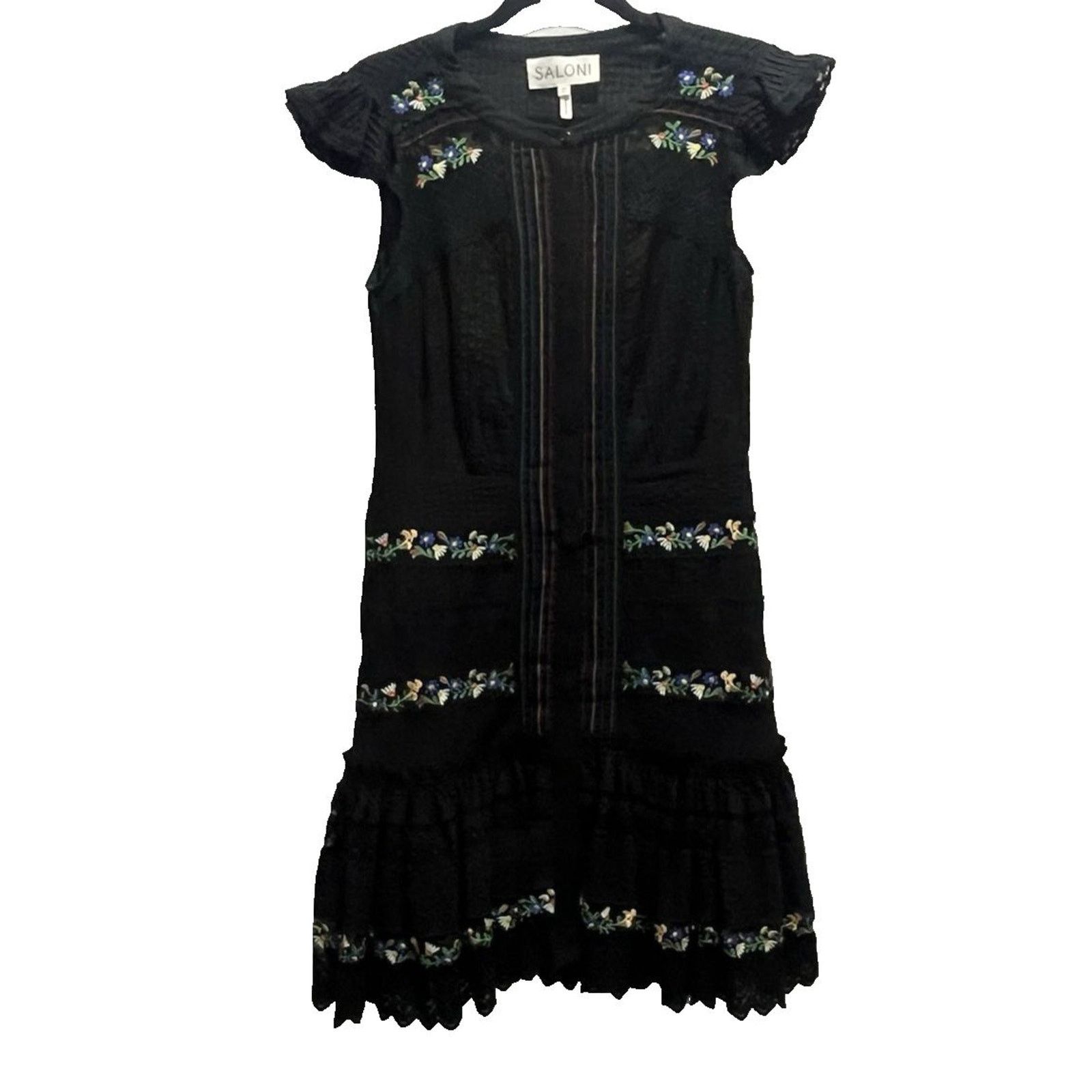 Other SALONI Bea Pintuck Ruffle Embroidered Cotton Mini Dress 4 Size S / US 4 / IT 40 - 5 Thumbnail